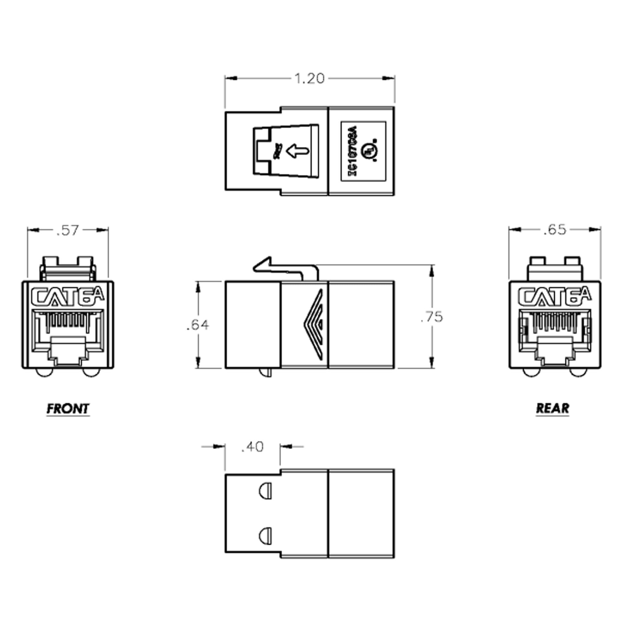 ICC ICC CAT6A RJ45 Keystone Coupler for HD Style, Black, 10-Pack