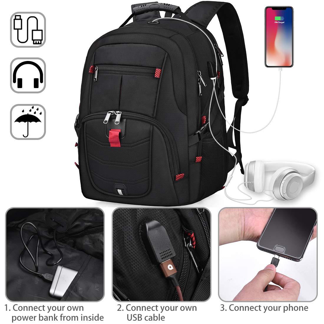 NUBILY NUBILY Laptop Backpack 17 Inch Waterproof Extra Large TSA Travel Backpack Anti Theft College Business Mens Backpacks with USB Charging Port 17.3 Gaming Computer Backpack for Women Men Black 45L