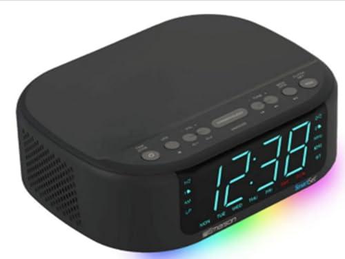 Emerson Emerson CKS8888 6-Watt Smartset Stereo Sound Bluetooth Speaker AM/FM Radio with 7-Color Changing Lights, 1.2 Cyan Display and USB Type-C Charging, Black
