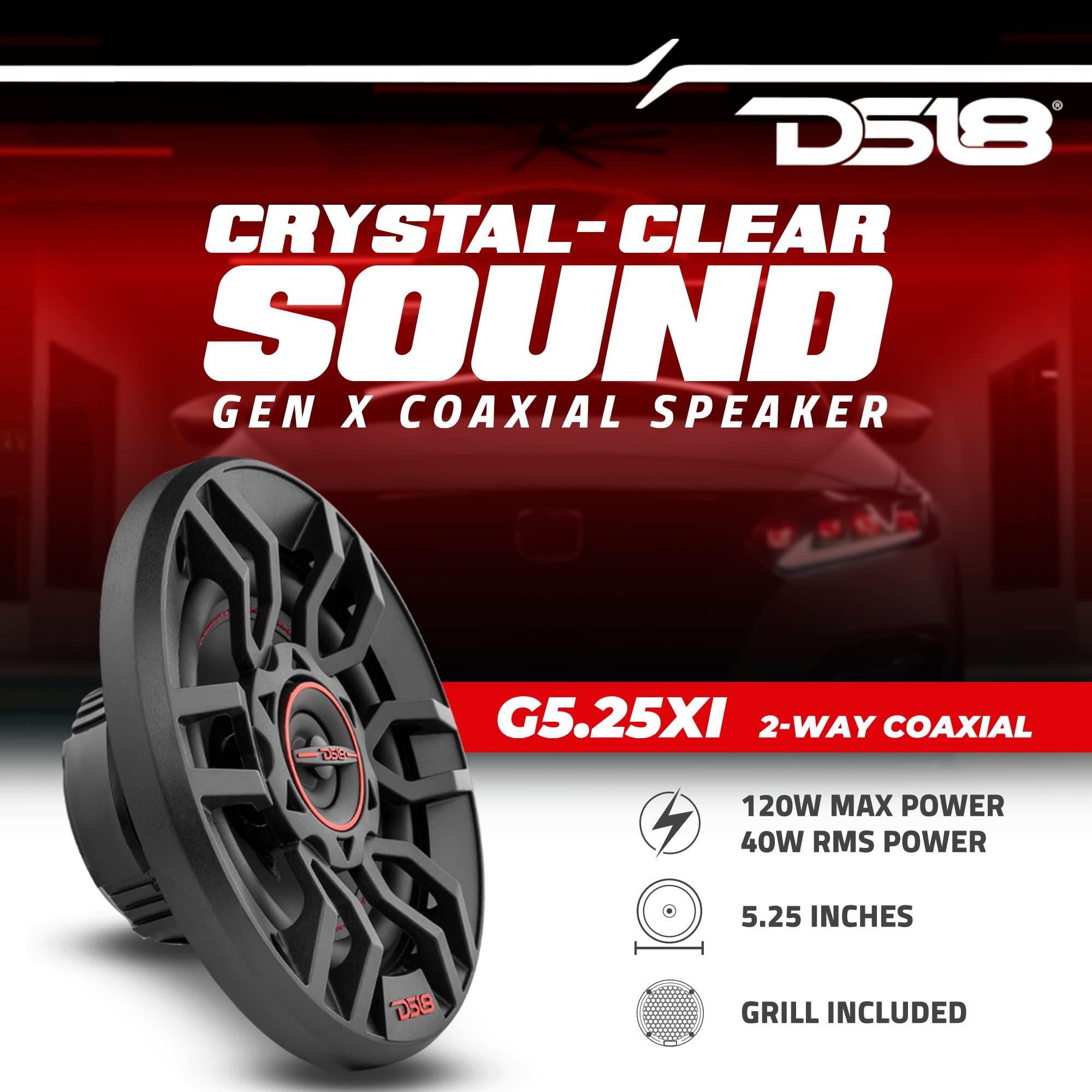 DS18 DS18 Car Audio Speakers Bundle - 2X GEN-X 5.25" and 2X GEN-X 6.5" 2-Way Coaxial Speakers 4 Ohm - Mylar Dome Tweeters - Grills Included - Full Range Door Speaker for Stereo Sound System - 4 Speakers