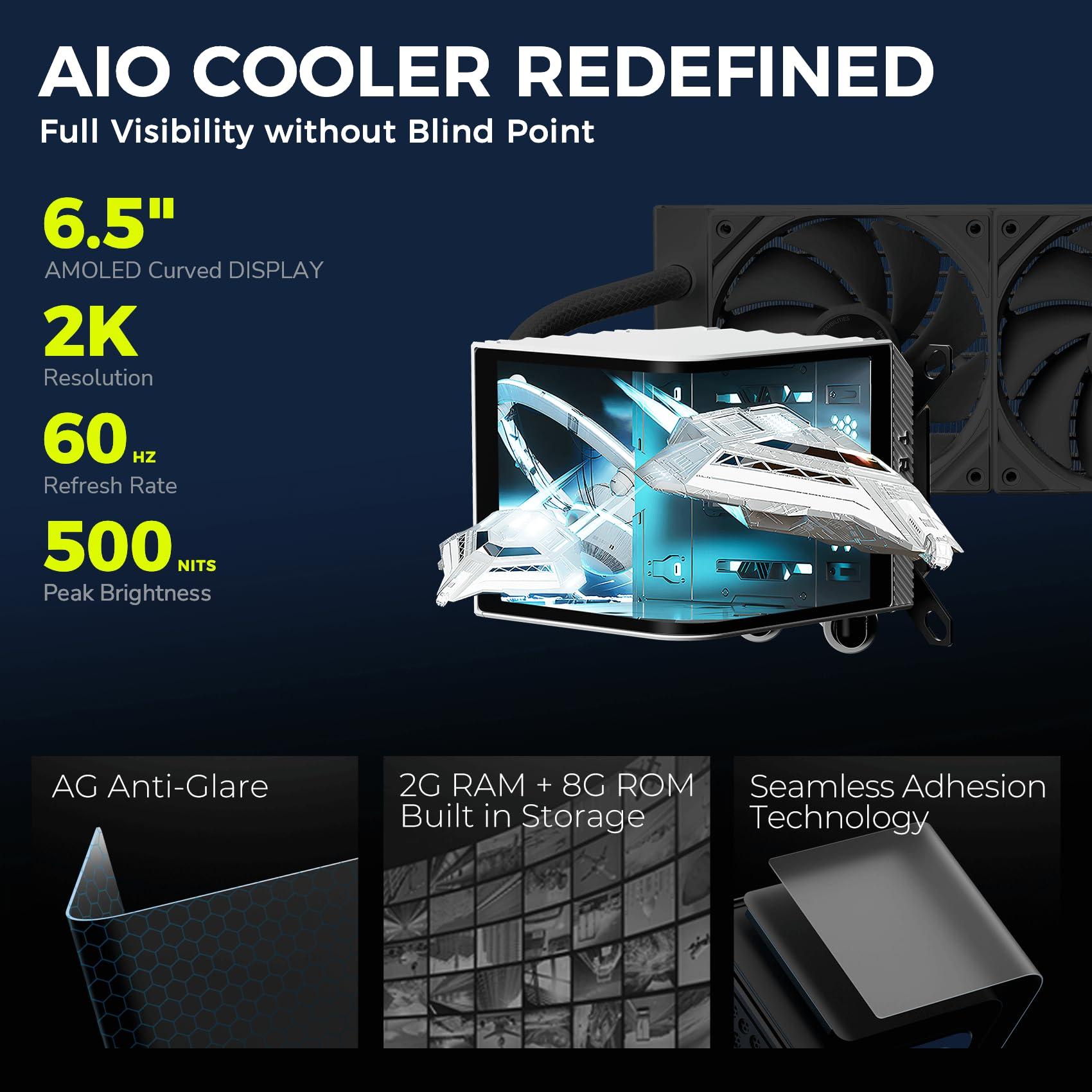 TRYX TRYX Panorama 360 White 360mm AIO 6.5'' AMOLED Curved Screen 3D Anamorphic Effect Display Customizable AIO Cooler 360mm 8th Gen Asetek Pump 320w TDP ROTA PRO 120mm Fan LGA 1851/1700/1200/115X AM5/AM4