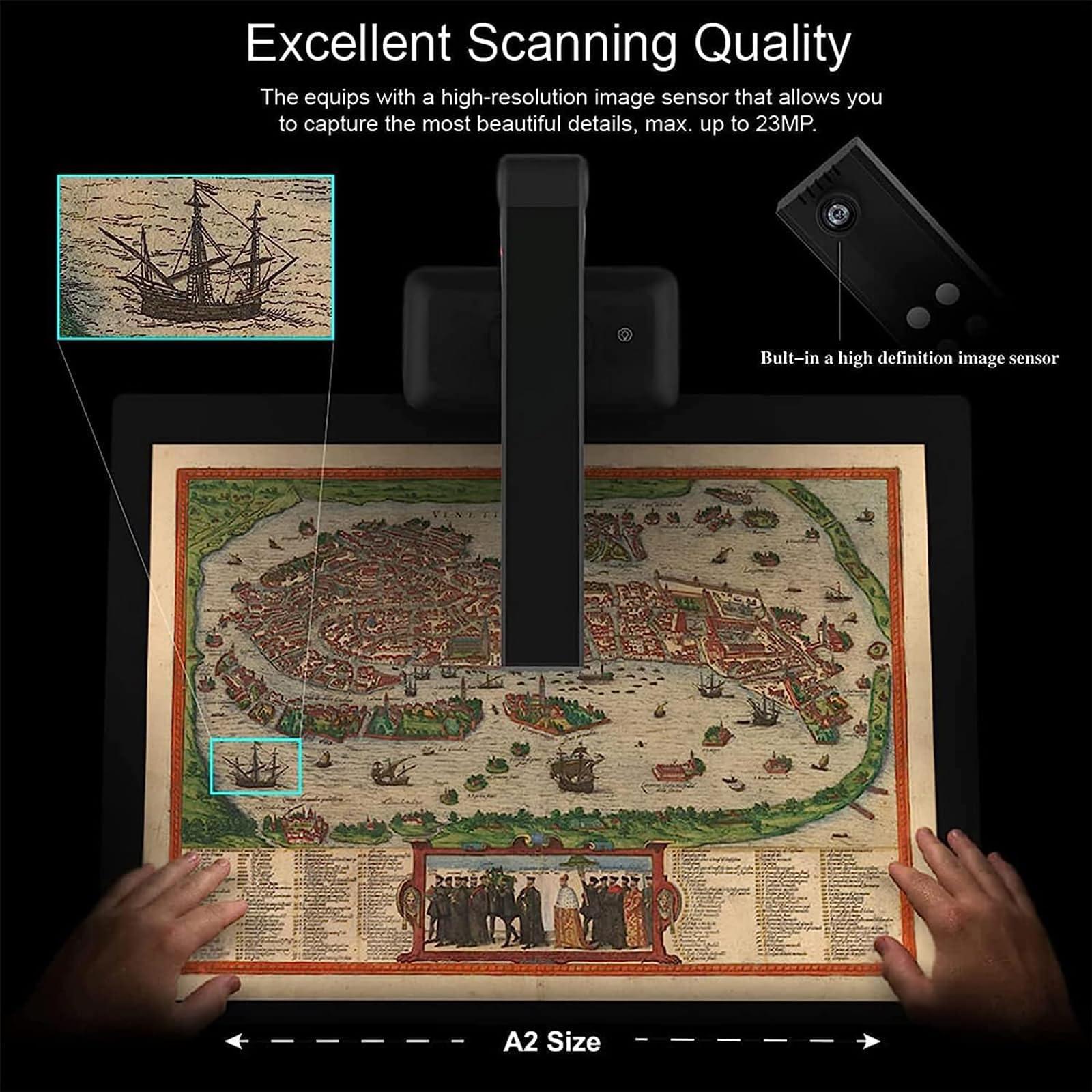 LHQYA Document Scanner, 23MP A2 Large Format Camera Scanner, Built-in OCR Function/Support Video Recording/Built-in High-brightness LED Light, for Book/Document Scanning