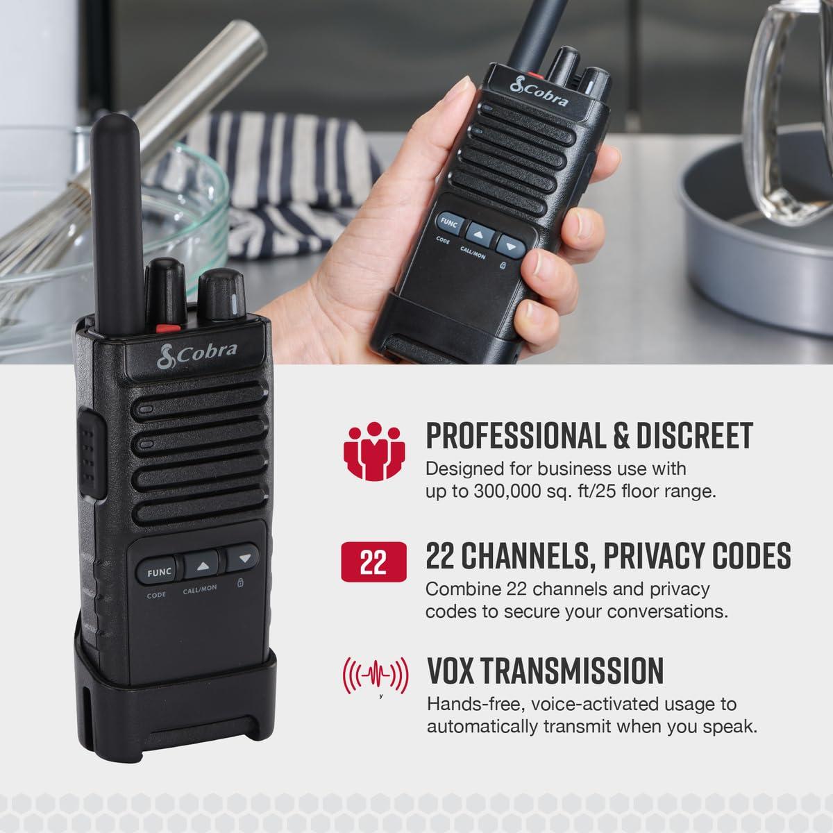 Cobra Cobra PX652 Professional Walkie Talkies - Rechargeable, 22 Channels, 300,000 sq. ft/25 Floor Range, Dust Protected & Splashproof (IP54 Rating), Headsets and Chargers Included (2-Pack)