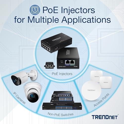 TRENDnet TRENDnet 10G PoE++ Injector, Supplies PoE (15.4W), PoE+ (30W), or PoE++ (90W), Converts a Non-PoE Port to A PoE ++ 10G Port, Metal Housing, Black, TPE-319GI