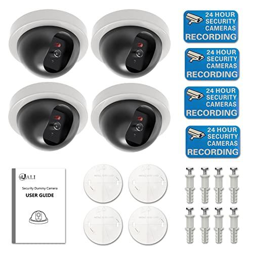 WALI WALI Dummy Fake Security CCTV Dome Camera with Flashing Red LED Light with Security Alert Sticker Decals (SDW-4), 4 Packs, White