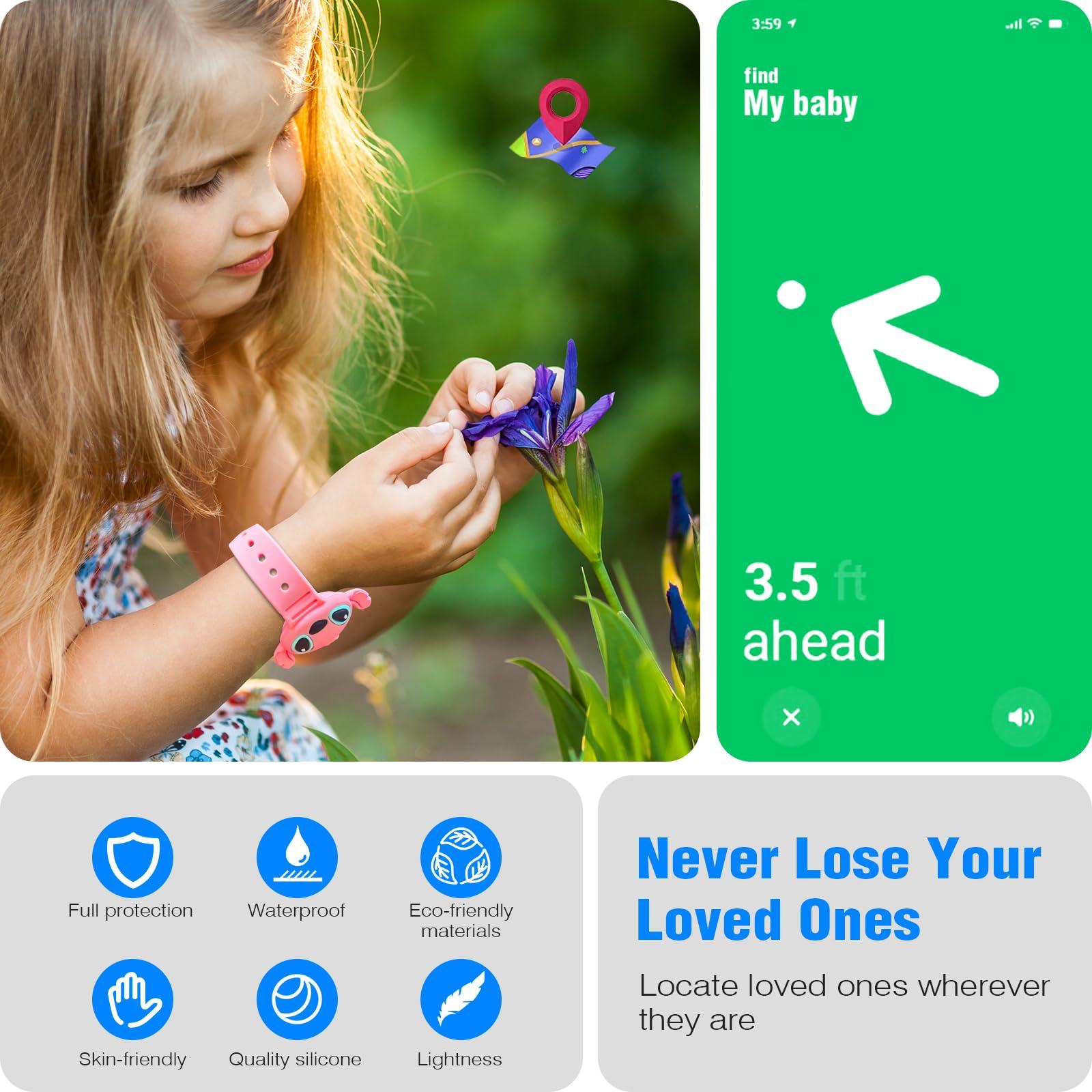 ZHOC 2 Pack AirTag Holder for Kids, Waterproof Airtag Bracelet for Kids with Cute Cartoon Design, Full Coverage Anti-Lost Silicone Airtag Accessories for Child, Healthy Material Pink + Blue