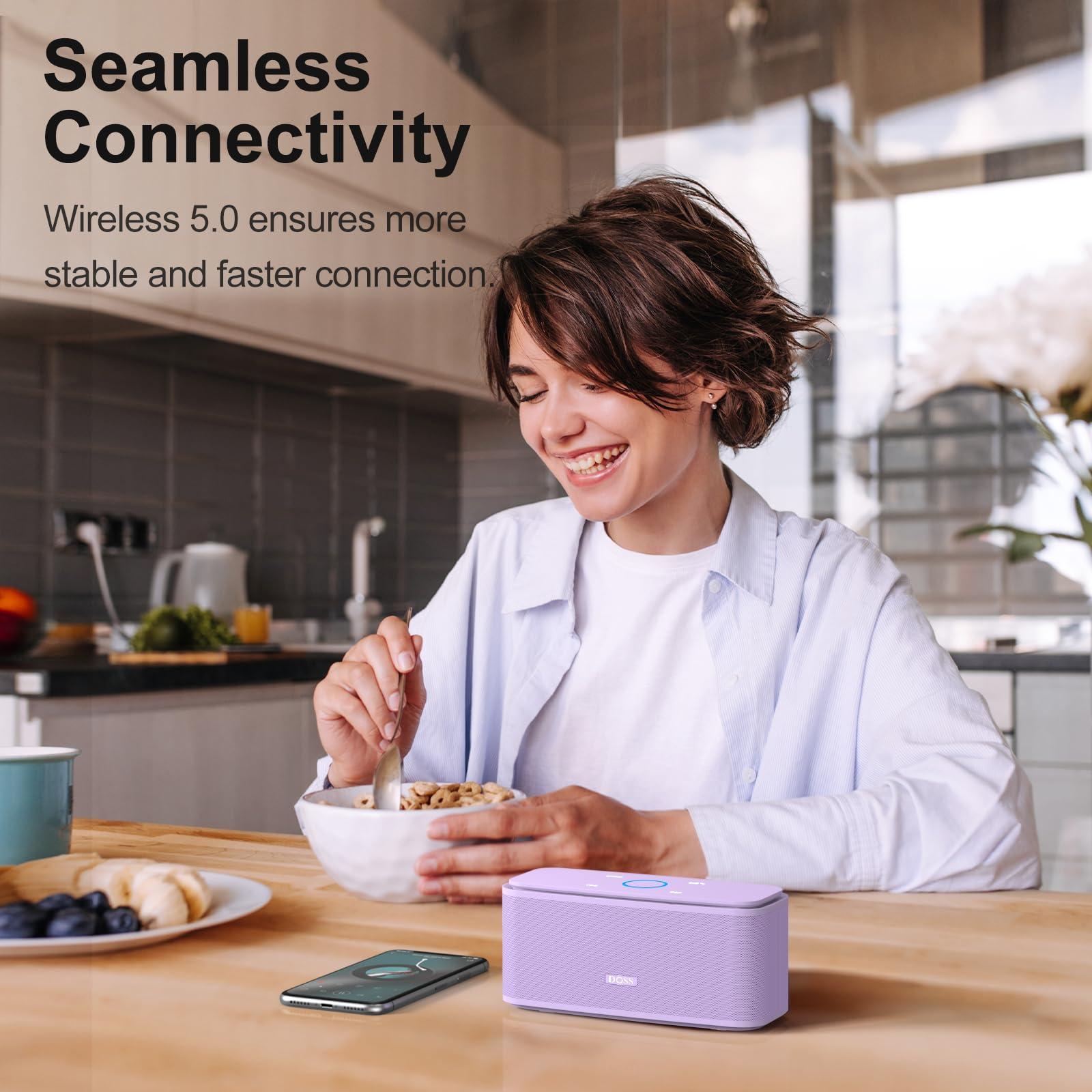 DOSS DOSS SoundBox Touch Wireless Bluetooth Speaker with 12W HD Sound and Bass, IPX5 Water-Resistant, 20H Playtime, Handsfree, Portable for Office, Home, Outdoor, Travel-Purple