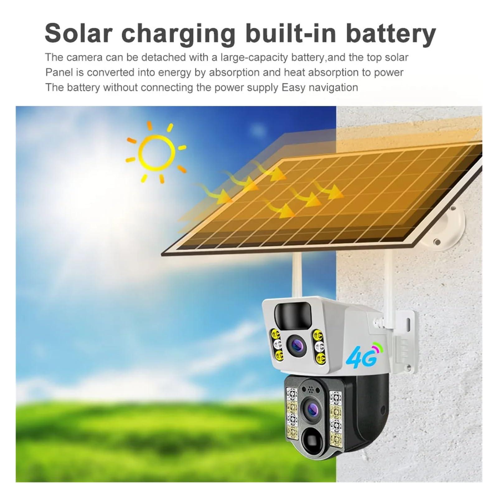 QDVOPHZA QDVOPHZA Solar Camera 8MP 4K 4G Sim Card Outdoor Dual Lens Wireless IP WiFi Camera PIR Night Vision Security Protection PTZ Monitor CCTV(WiFi Cam Add 32G)