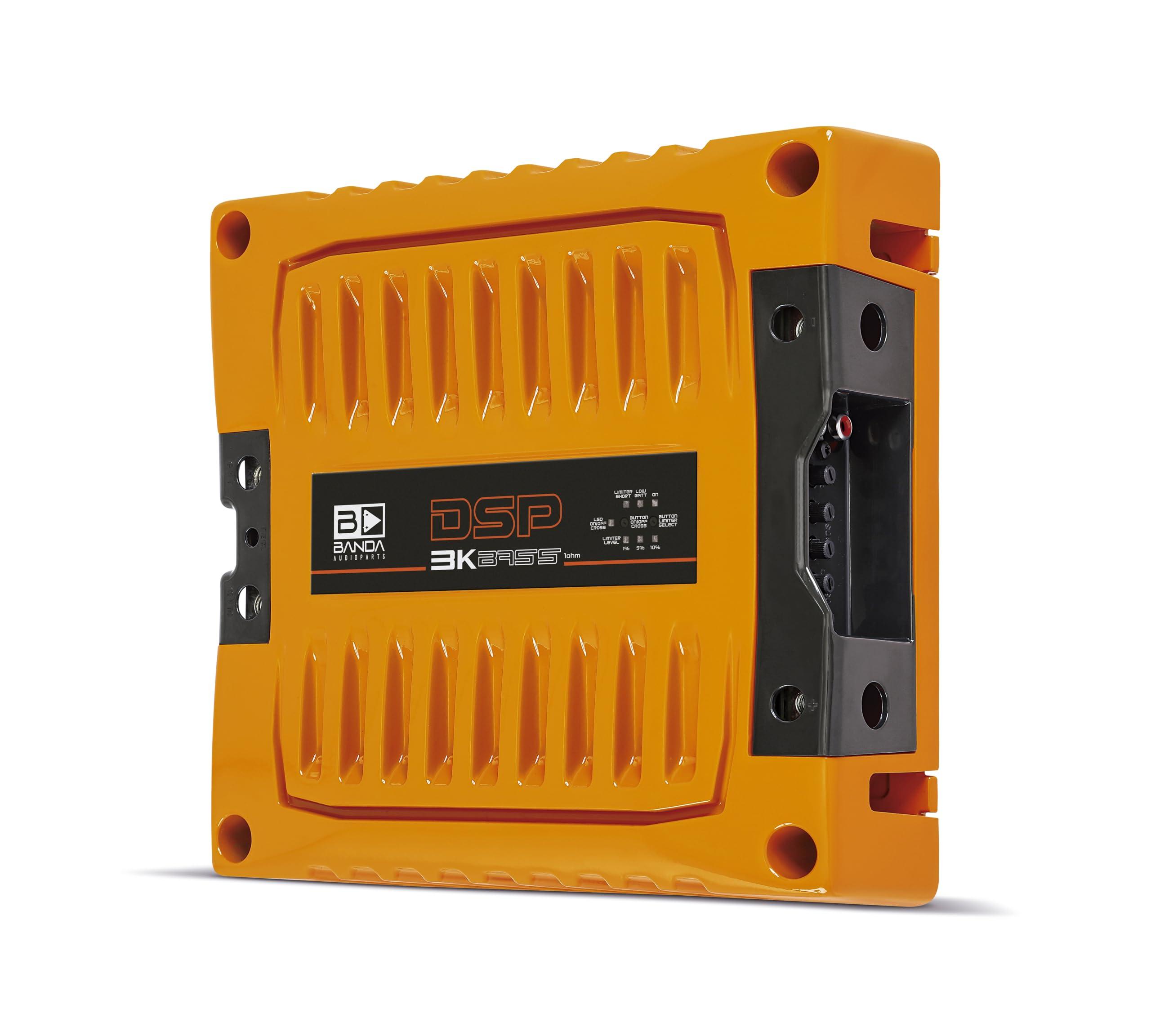 Banda Audioparts BANDA Audioparts DSP3K1ORANGEBASS Band Amplifier Module 3k1 3000wrms 1-Ohm 1 Channel Car Audio Amp DSP BASS Model with 3 Limiter Integrated Level Positions - DSP3K1ORANGE