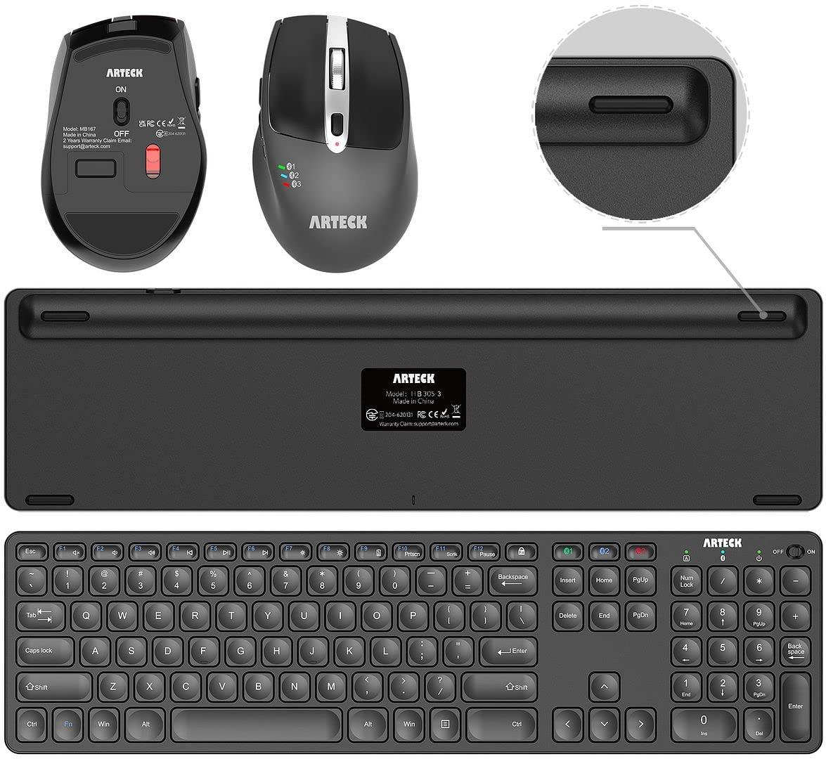 Arteck Arteck Universal Multi-Device Bluetooth Keyboard and Mouse Full Size Wireless Bluetooth Keyboard and Ergonomic Mouse Set for Windows, iOS, Android, Computer Desktop PC Laptop iPad Tablet Smartphone
