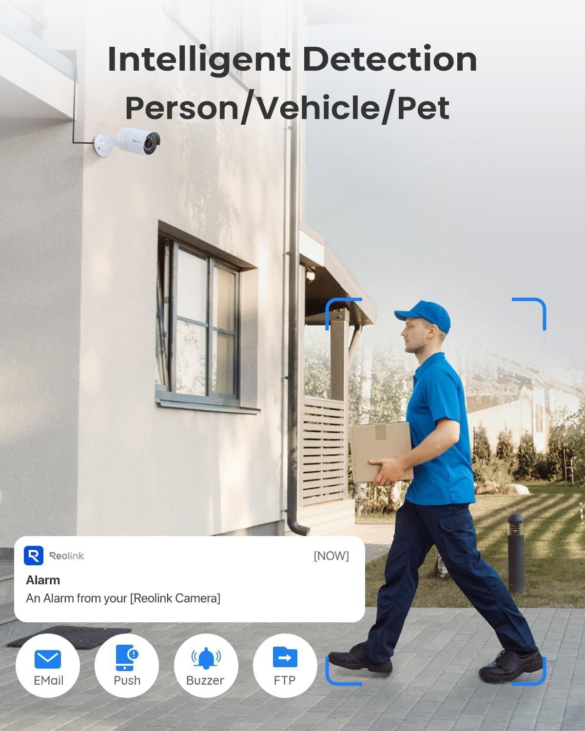 REOLINK Reolink 5MP PoE Security Camera System Bundle, 8PCS 5MP IP Cameras, a 16CH NVR Pre-installed with 4TB HDD, RLK16-410B8-5MP Bundle with IP Video Doorbell Camera