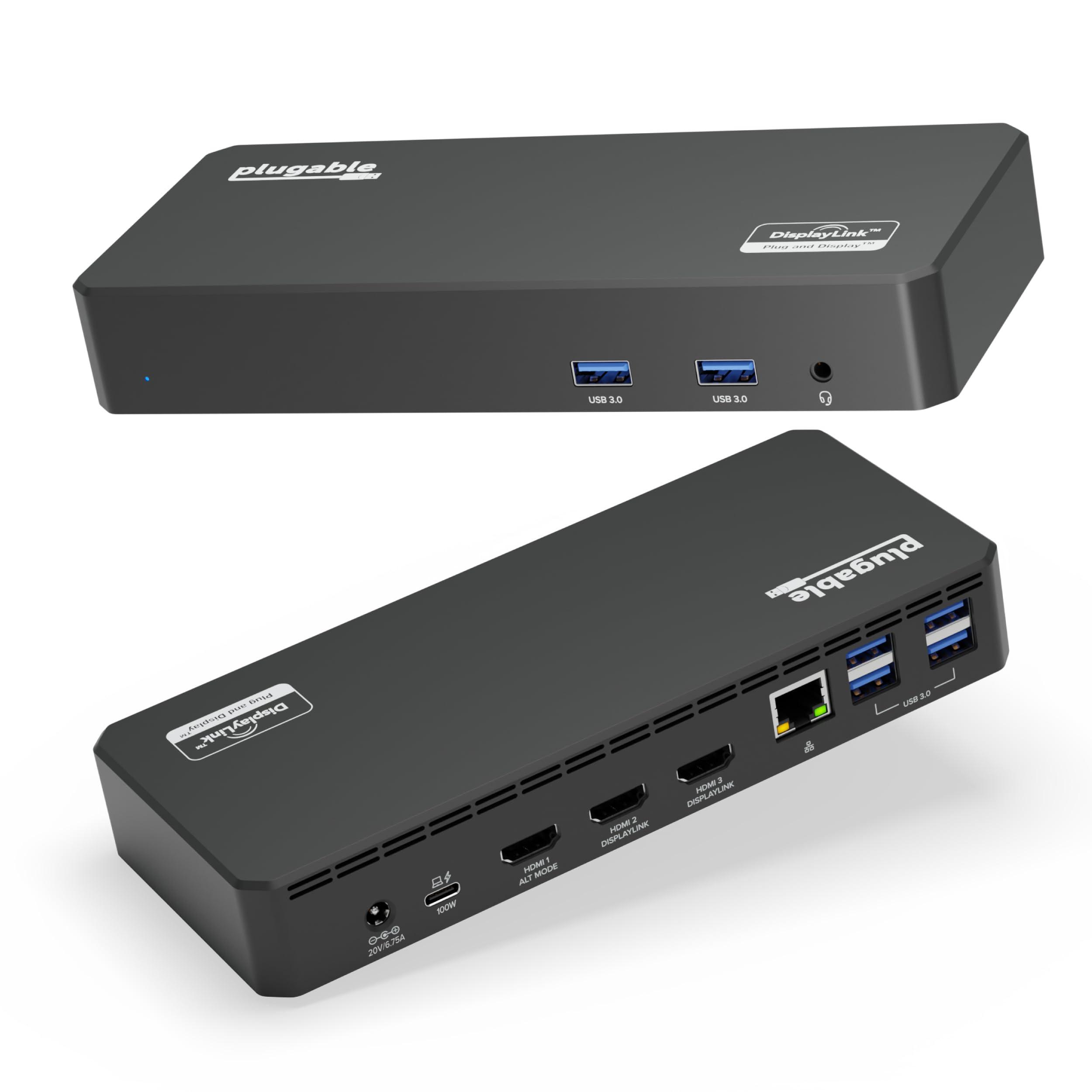 Plugable Plugable USB C Triple Display Docking Station with Laptop Charging, for Thunderbolt, USB4, or USB C Systems, Compatible with Windows, macOS, ChromeOS laptops (3X HDMI, 6X USB 5Gbps Ports, 60W USB PD)