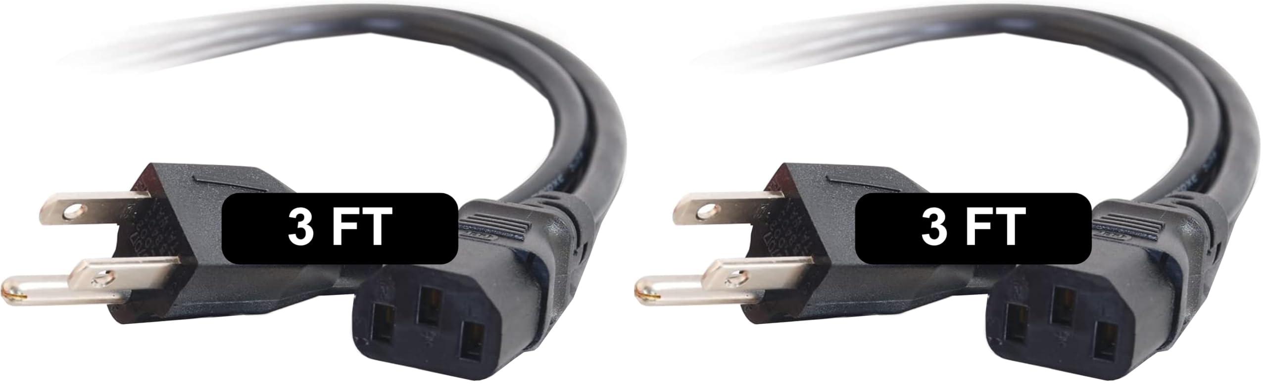 C2G C2G 3FT Replacement AC Power Cord - Power Cable for TV, Computer, Monitor, Appliance & More (03129) (Pack of 2)