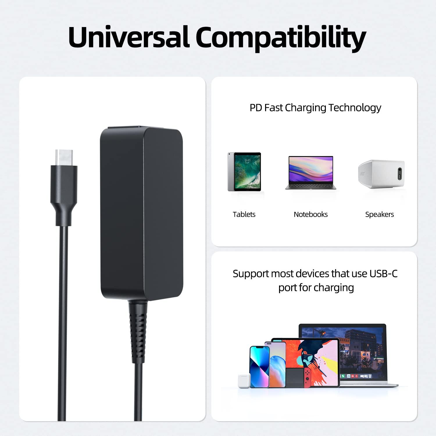 Dexpt Fast Chromebook Charger for HP Chromebook Charger, 45W, USB C