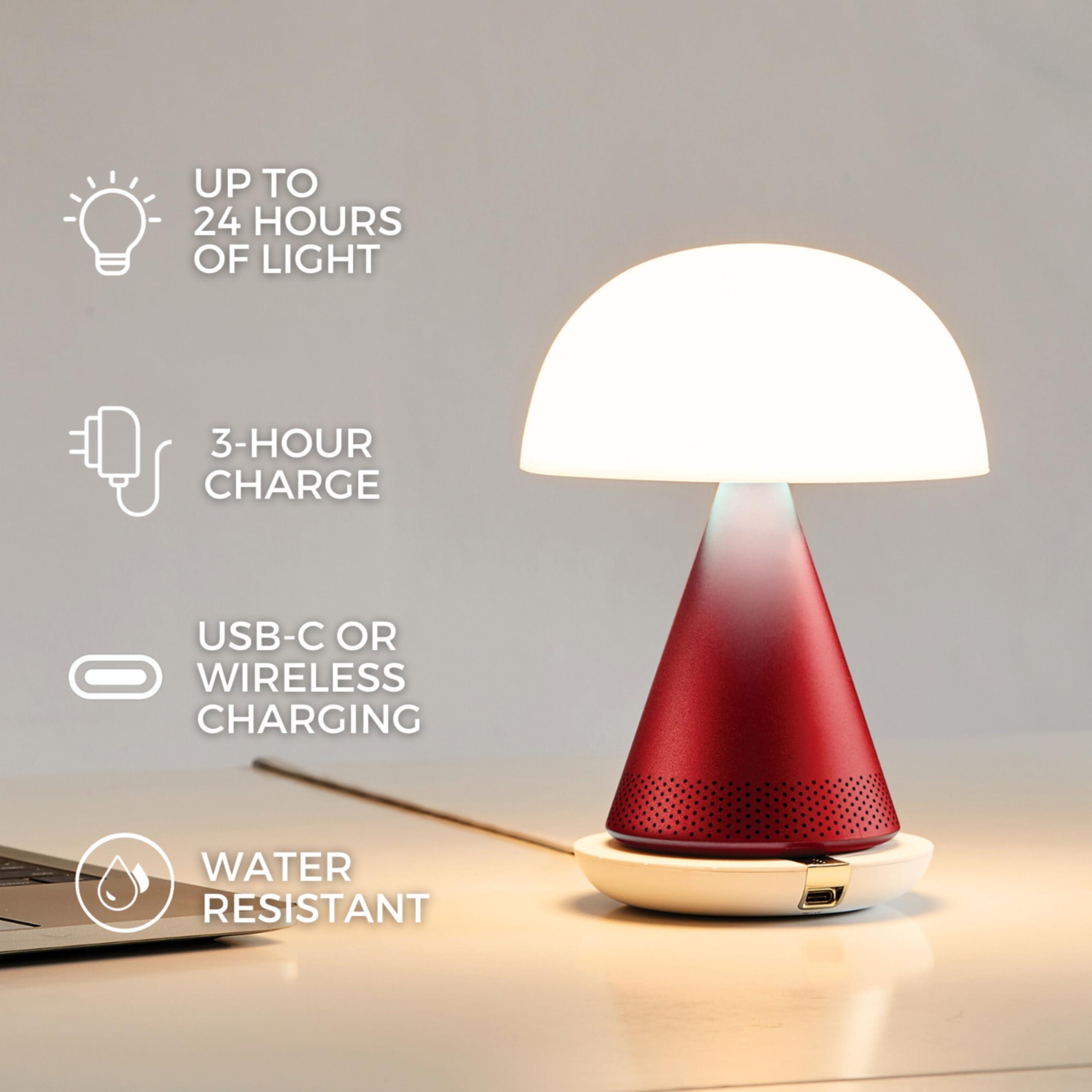 Lexon Lexon Mina L Audio 2 in 1 Mushroom Table Lamp and Wireless Bluetooth Speaker, 9 LED Color Mood Lamp for Bedrooms & Living Room & Music Player - Alu Poli