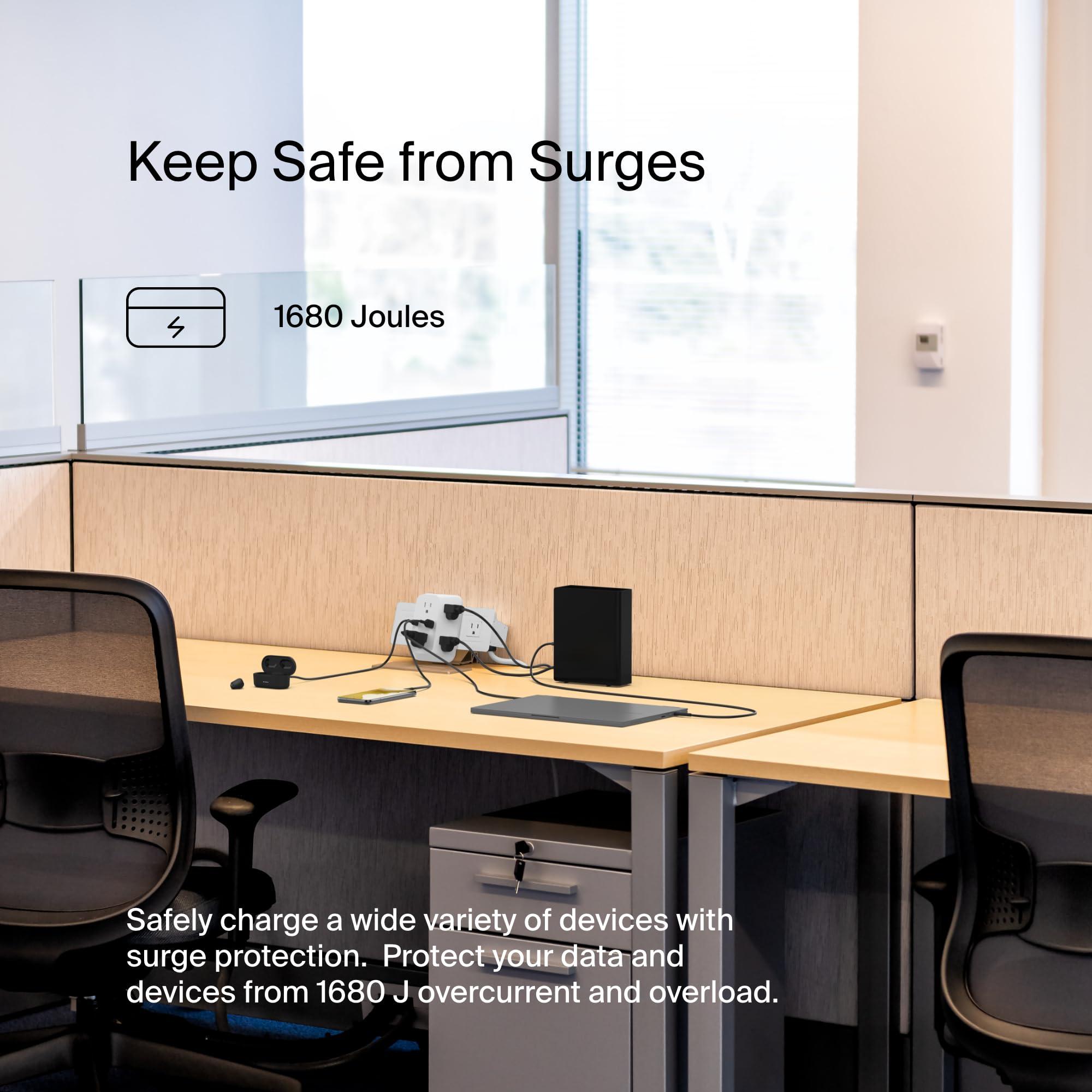 Belkin Belkin 6-Outlet Surge Protector Power Strip, ETL-listed, Wall-Mountable w/ 6 AC Outlets, Overvoltage Protection, LED Indicator, USB-C & USB-A Ports w/ USB-C PD Fast Charge - 1,680 Joules of Protection