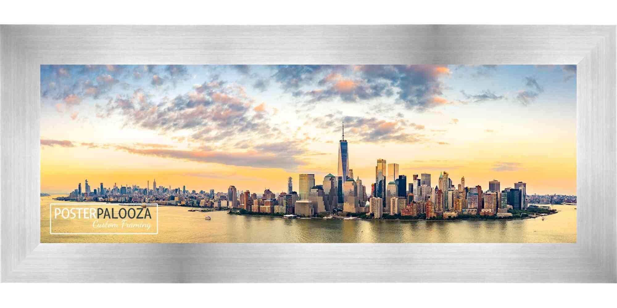 Poster Palooza 10x32 Contemporary Pewter Complete Wood Panoramic Frame with UV Acrylic Plexiglass, Foam Board Backing & Hardware Included