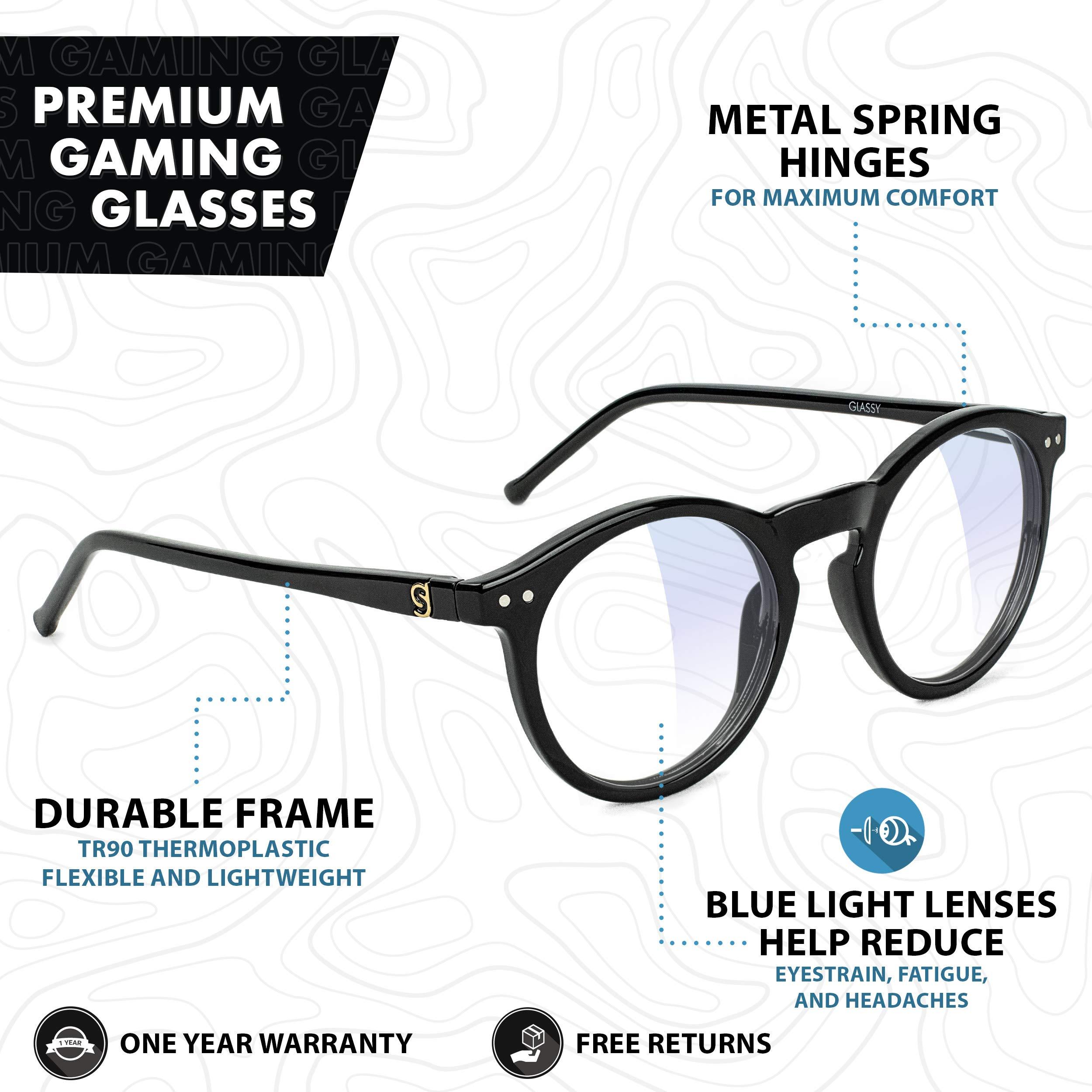 Glassy Glassy Apollo Premium Blue Light Blocking Glasses, Anti Eyestrain and Fatigue, Glasses for Computer and Gaming, Black Frame Clear Lens