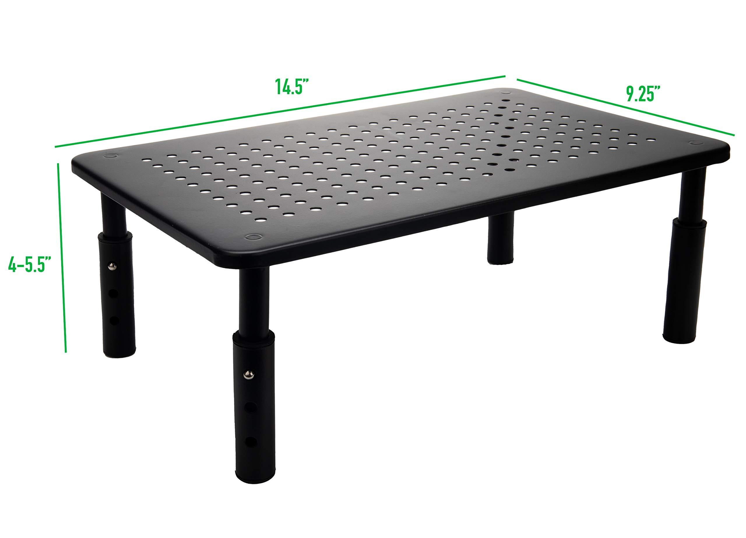 Mind Reader Mind Reader Monitor Stand, Height Adjustable, Ventilated Laptop Riser, Metal, 14.5" L x 9.25" W x 4-5.5" H, Set of 2, Black