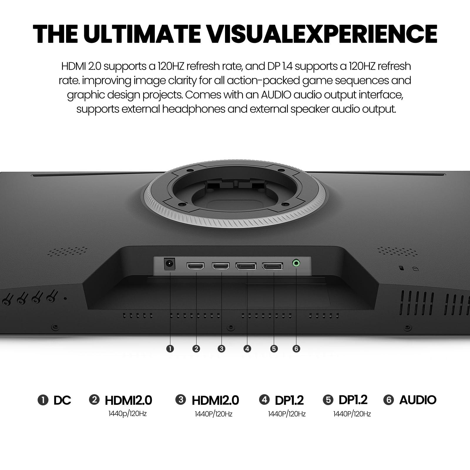 CRUA CRUA 27 Inch Gaming Monitor, QHD 1440P 120Hz IPS Computer Monitor, 99% sRGB, AMD Freesync, HDMI 2.0 & Displayport 1.2, Low Blue Light, Support Wall Mountable Installs/Tilt Adjustable-Black