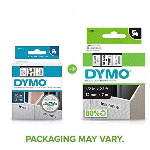 DYMO DYMO Labels for LabelManager and LabelWriter Duo Label Makers, Great for Organization, Indoor or Outdoor Use, 1/2\" (12mm) x 23\' (7m), Black Print on White Tape, Water Resistant, Pack of 6