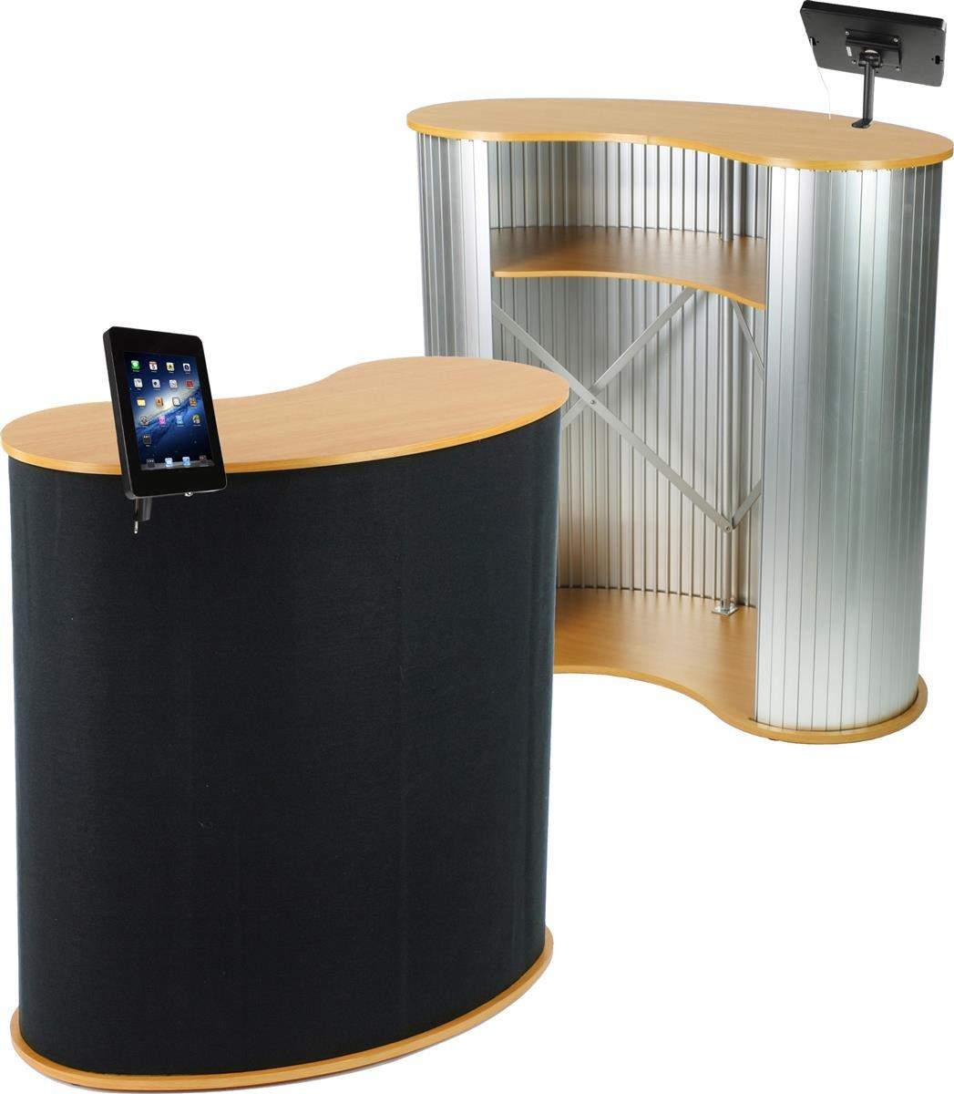 Displays2go Displays2go Tradeshow Counter with iPad Stand, Steel, Laminated MDF, Aluminum Silver w/Black Hook & Loop Fabric (CTRVIPDCBK)