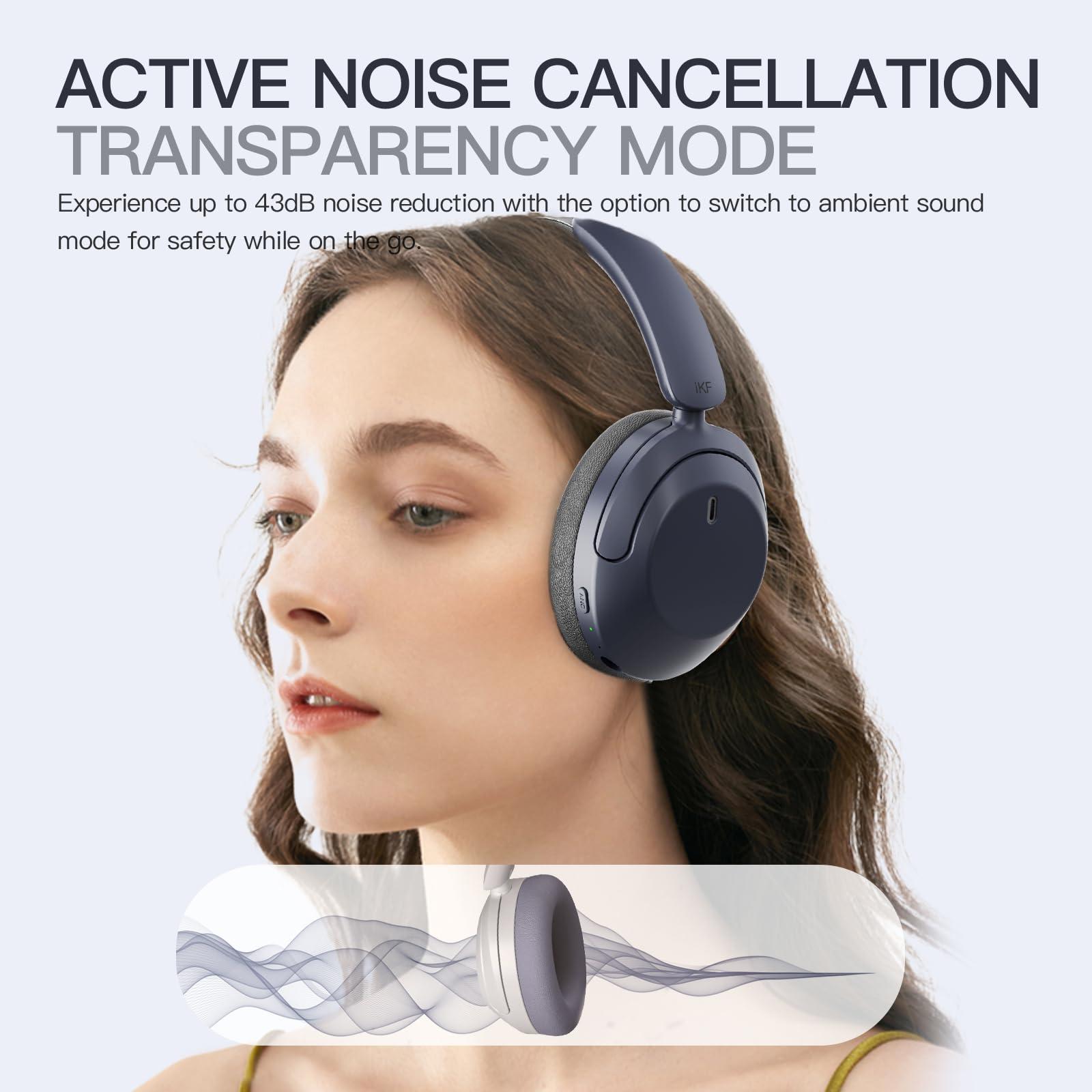 iKF iKF T3 Active Noise Cancelling HiFi Headphones with Hires, 125H Playtime, Bluetooth, Over-Ear, APP EQ Settings,Comfortable Ear Pads, and Multi-Device Connection Wired Headset for Work/Play