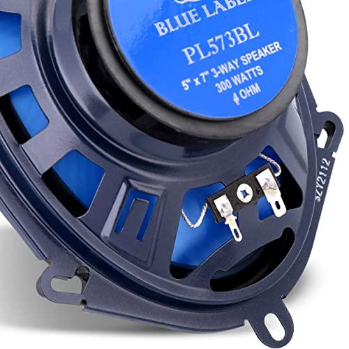 Pyle Pyle 5 x 7 Car Sound Speaker (Pair) - Upgraded Blue Poly Injection Cone 3-Way 300 Watts w/Non-fatiguing Butyl Rubber Surround 80-20Khz Frequency Response 4 Ohm & 1\" ASV Voice Coil - PL573BL, Apple