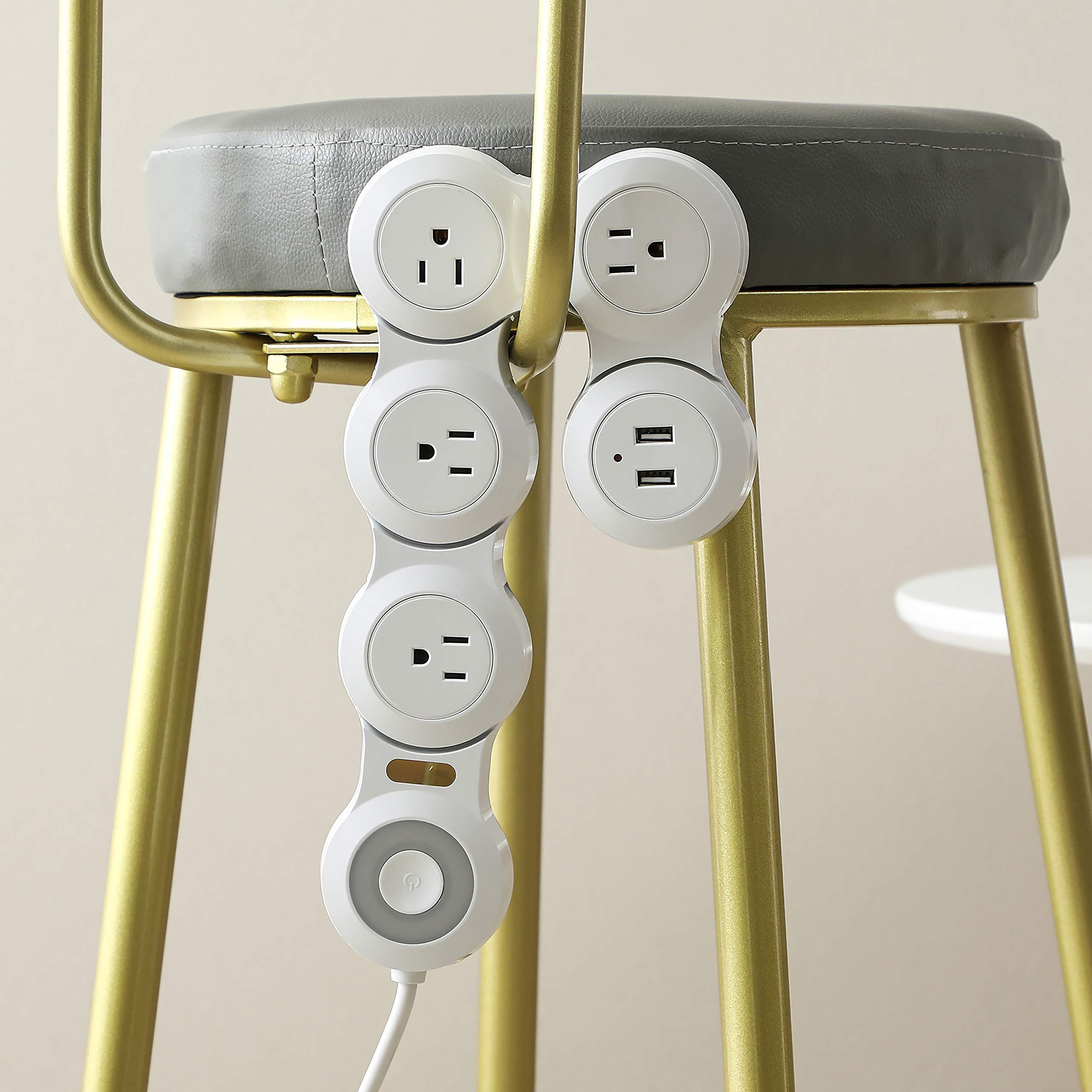 VVONS Flexible Surge Protector Power Strip, 6 Feet Long Cord 4 Outlets 2 USB 10V/13amp Flat Plug with Overload Protection Extension Cord,Suitable for Home Office Travel,White