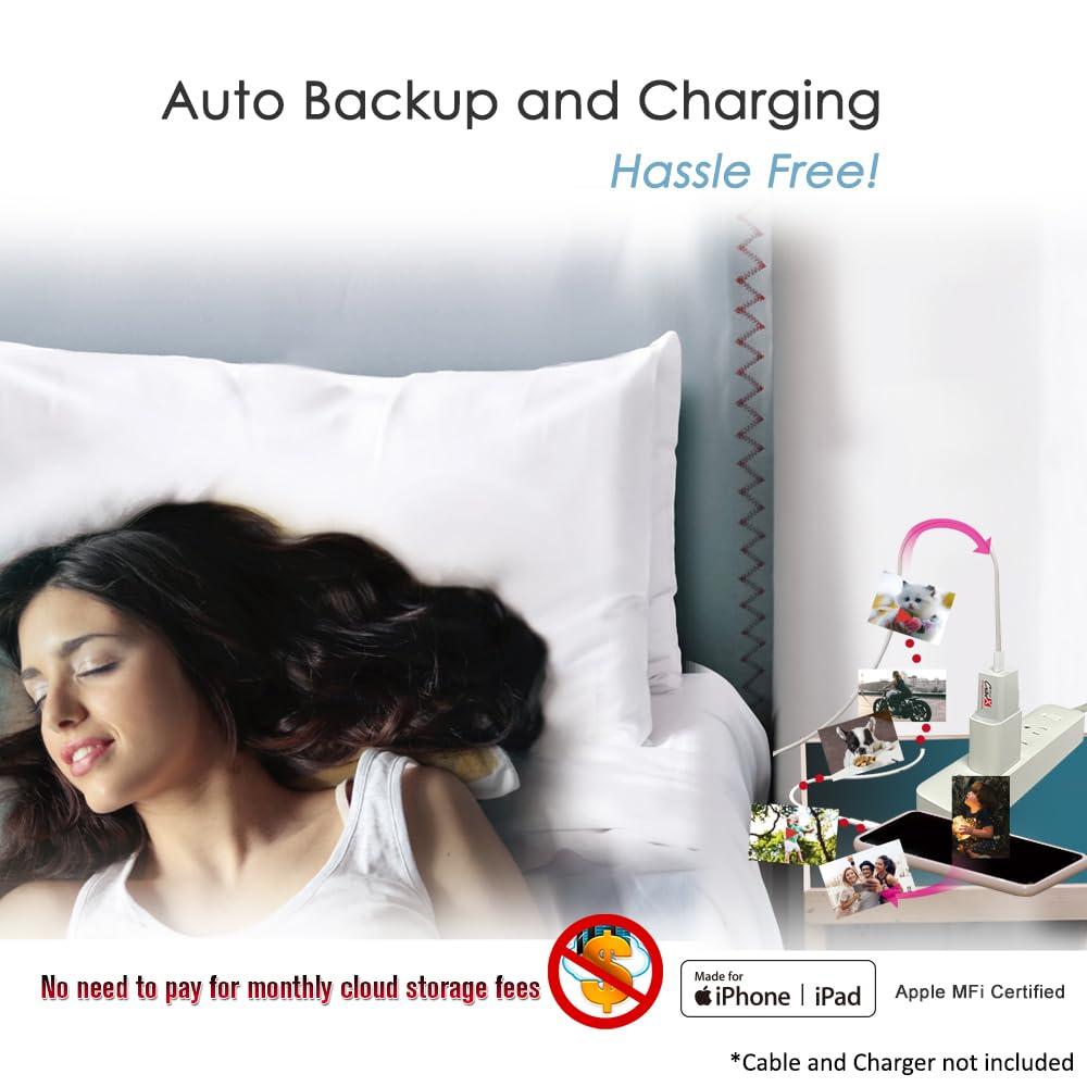 Piodata PioData iXflash Cube 128GB Photo Storage Device Apple MFi Certified USB Type A for iPhone & iPad, Auto Backup Photos & Videos