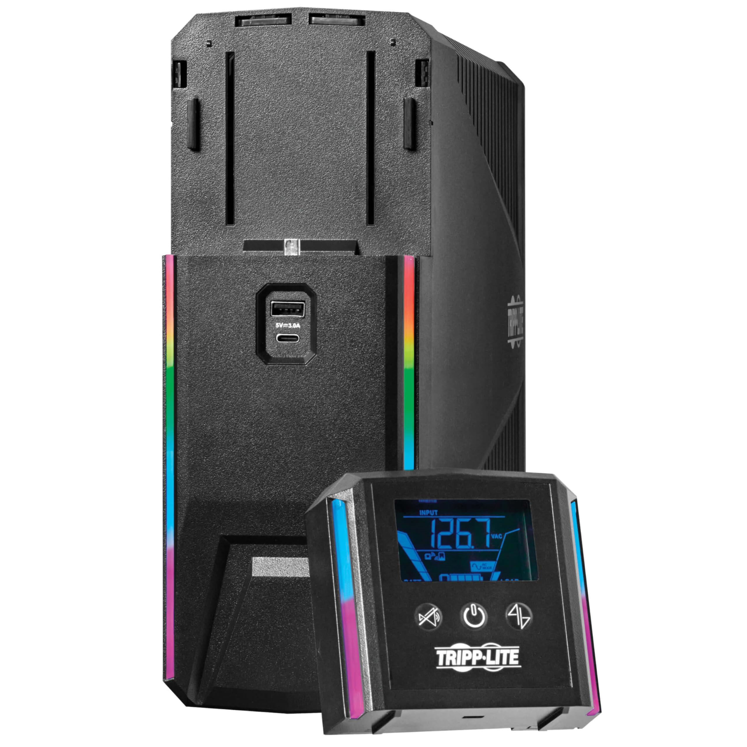 Tripp Lite Tripp Lite Pure Sine Wave Gaming UPS Battery Backup, 1500VA 900W 120V, Detachable LCD, Automatic Voltage Regulation, USB, RGB LED Lights, 3-Year Warranty & $250K Insurance (SMART1500PSGLCD)