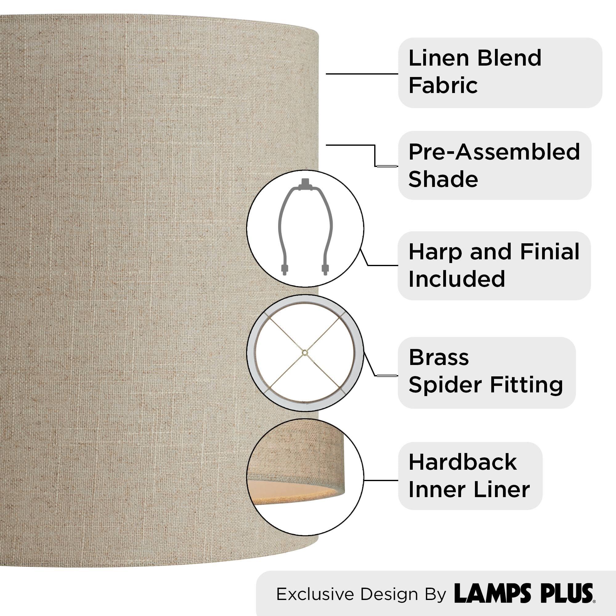 Springcrest 14\" Top x 14\" Bottom x 15\" High x Lamp Shade Replacement Medium Tall Oatmeal Beige Drum Round Rustic Farmhouse Western Linen Fabric Spider Harp Finial - Springcrest