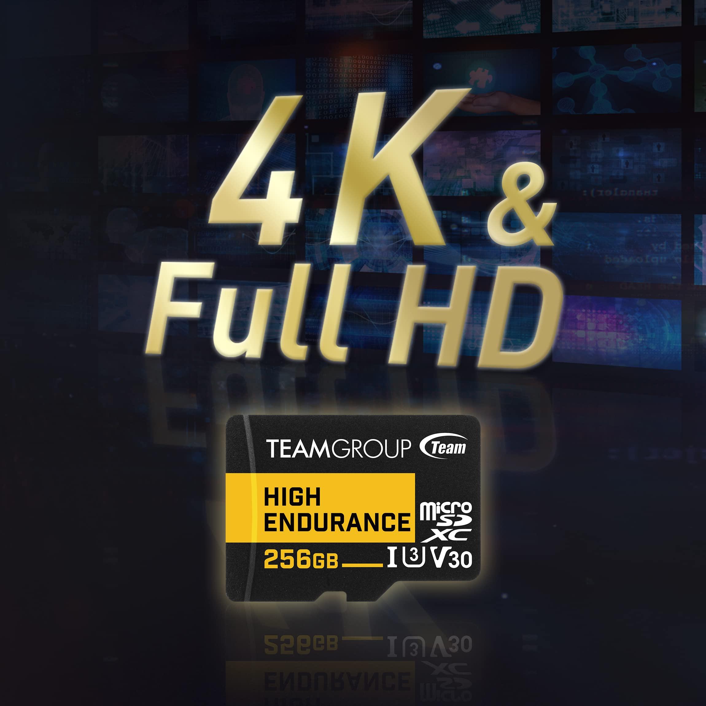 TEAMGROUP TEAMGROUP HIGH Endurance 128GB Micro SDXC UHS-I U3 V30 4K 100MB/s (Designed for Monitoring) Stable Durable Long Lasting Flash Memory Card, Support 4K & Full HD Video Recording TTUSDX128GIV3002