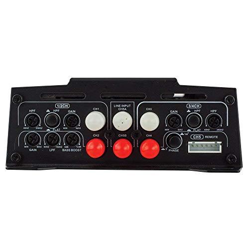 DS18 DS18 CANDY-X5B Amplifier in Black with 4GA Amplifier Installation Kit - Class D, 5 Channels, 2000 Watts Max, 1/2/4 Ohm, with Remote Subwoofer Level Controller - Compact Amplifier for Car Audio System