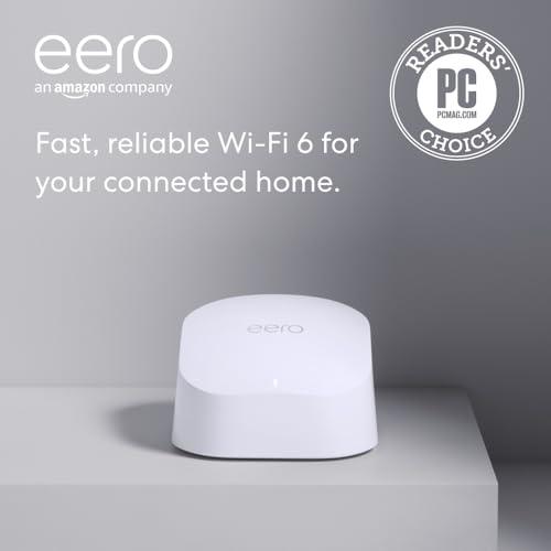 eero Amazon eero 6 mesh wifi router - Supports internet plans up to 900 Mbps, Coverage up to 1,500 sq. ft., Connect 75+ devices, 1-pack