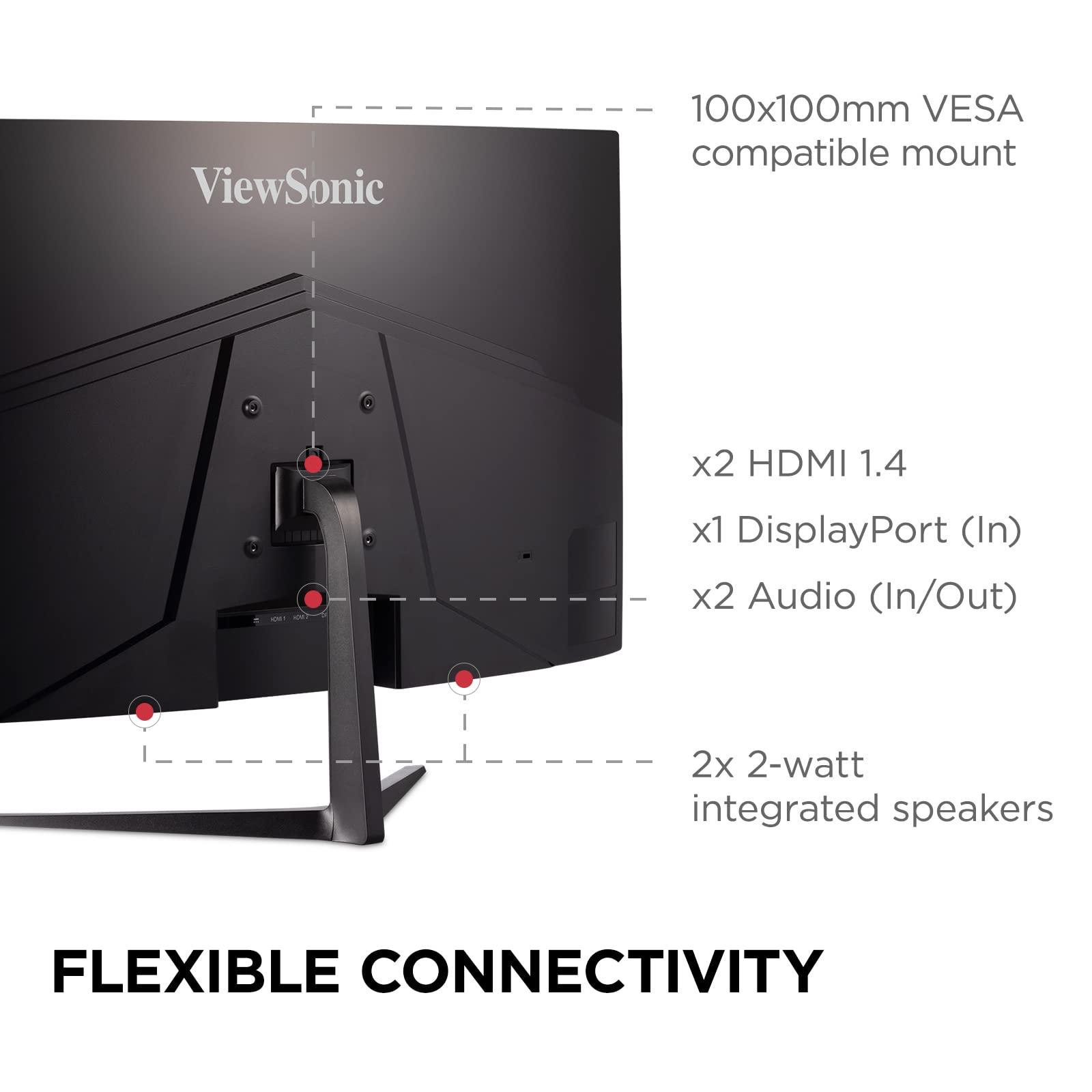 ViewSonic ViewSonic Omni VX3218C-2K 32 Inch Curved 1ms 1440p 165hz Gaming Monitor with FreeSync Premium, Eye Care, HDMI and Display Port, Black