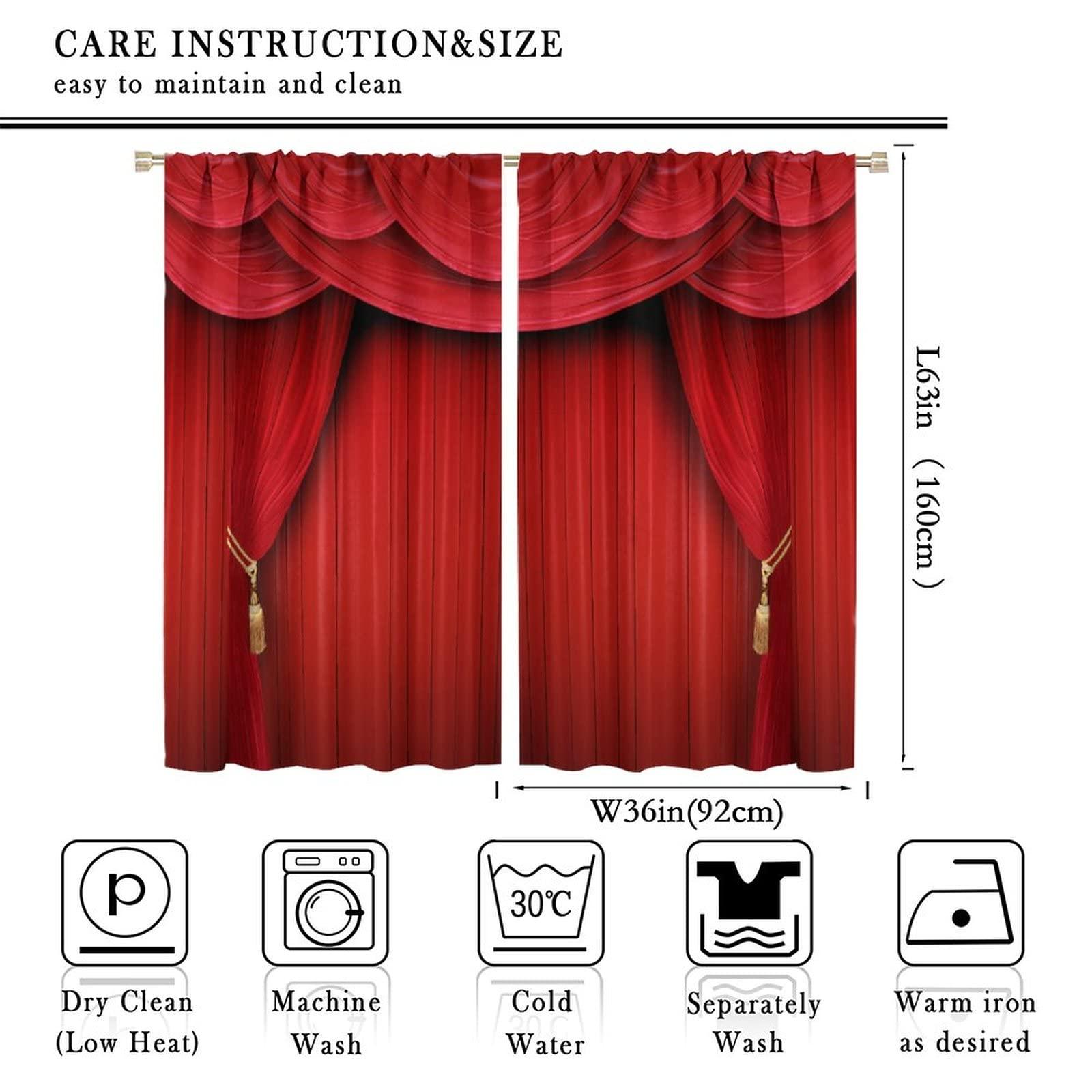 SENQIAN Movie Theater Curtains Retro Red Party Home Movie Theatre Rod Pocket Room Darkening Window Drapes for Bedroom Living Room W36 x L63 2 Panels