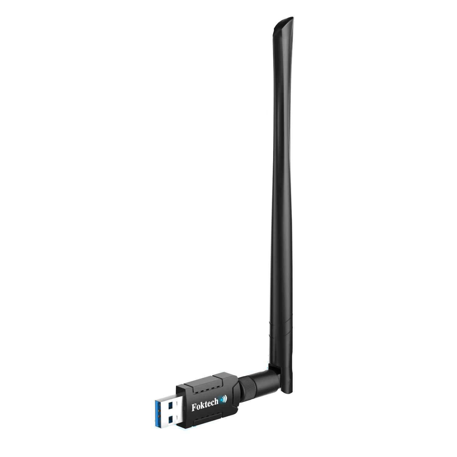 Foktech Foktech USB WiFi Adapter, AC1200 USB 3.0 Wireless Network Dongle for Desktop/Laptop, Dual Band 2.4GHz/5Ghz, Support Windows XP/Vista/7/8/8.1/10,Mac OS X 10.9-10.15 (WiFi Adapter AC1200)