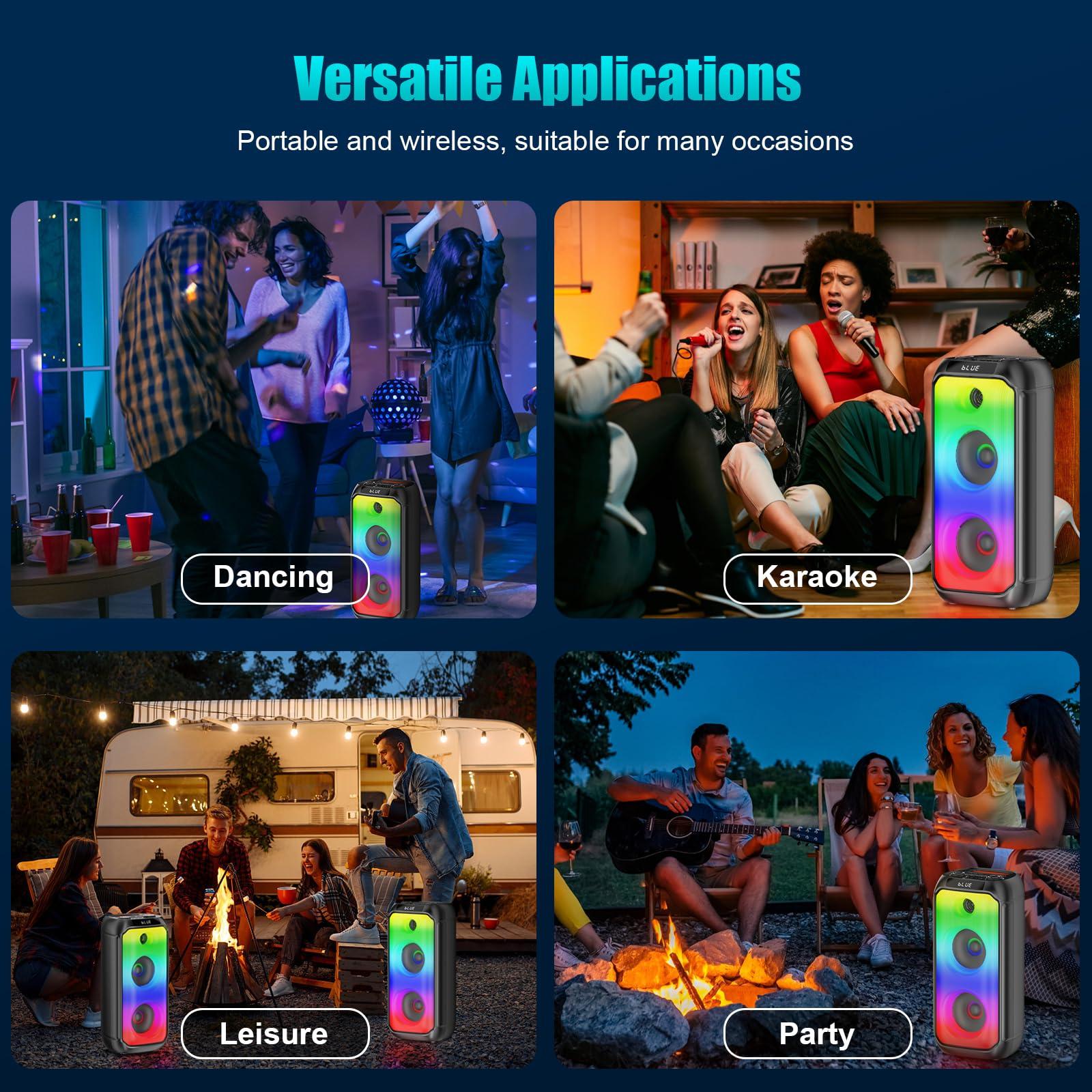 TAMPROAD TAMPROAD Bluetooth Speakers, 80W Peak Wireless TWS Portable Outdoor Party Speakers with Subwoofer, LED Colorful Lights, Loud Stereo Sound Music Box with Microphone for Home, Camping, Travel