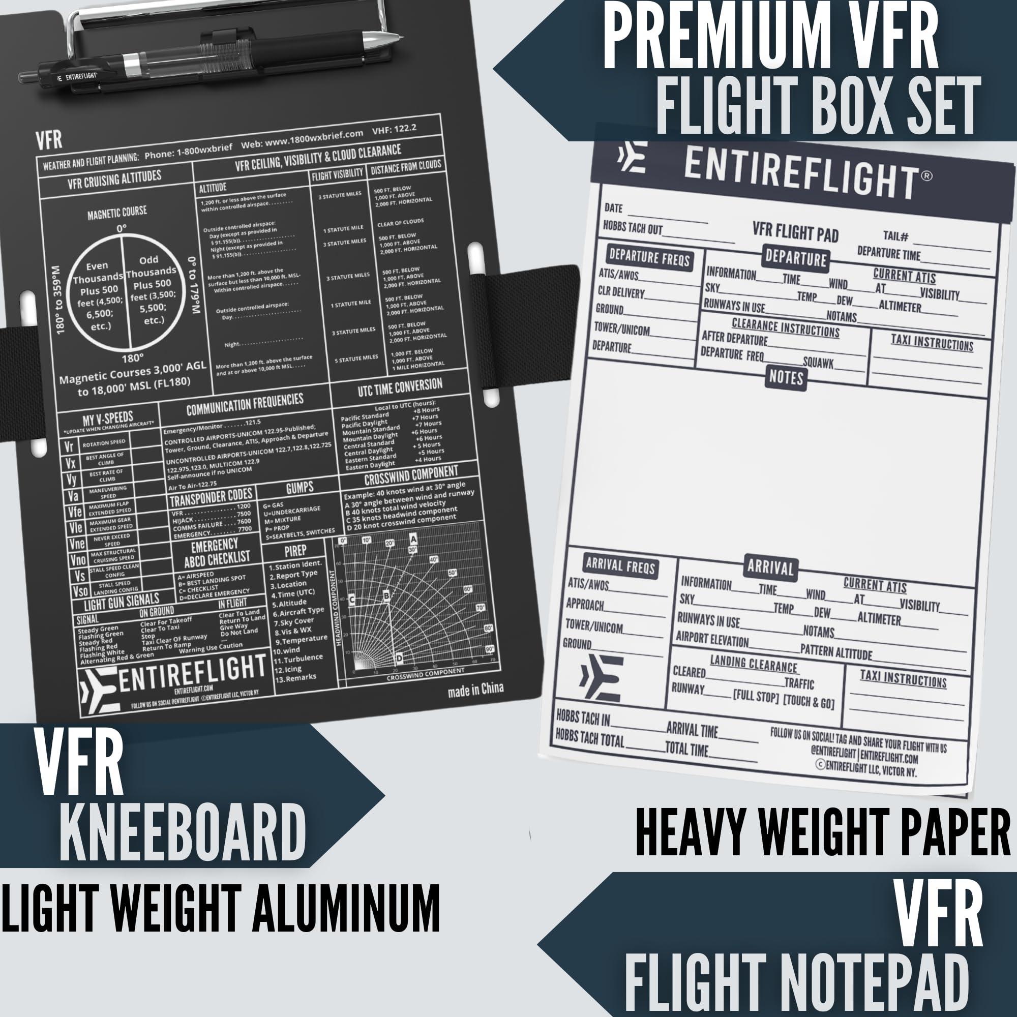 EntireFlight EntireFlight - Aviation Pilot Kneeboard VFR Black with Structured Notepad, Pilot Gear & Flight Bag Accessory, Airplane Grade Aluminum, Elastic Knee Strap & Pen Included for Pilots