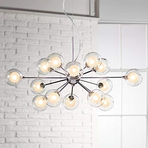 Possini Euro Design Possini Euro Design Spheres Chrome Sputnik Chandelier 30" Wide Mid Century Modern Glass Ball Halogen 15-Light Fixture for Dining Room House Foyer Entryway Kitchen Bedroom Living Room High Ceilings