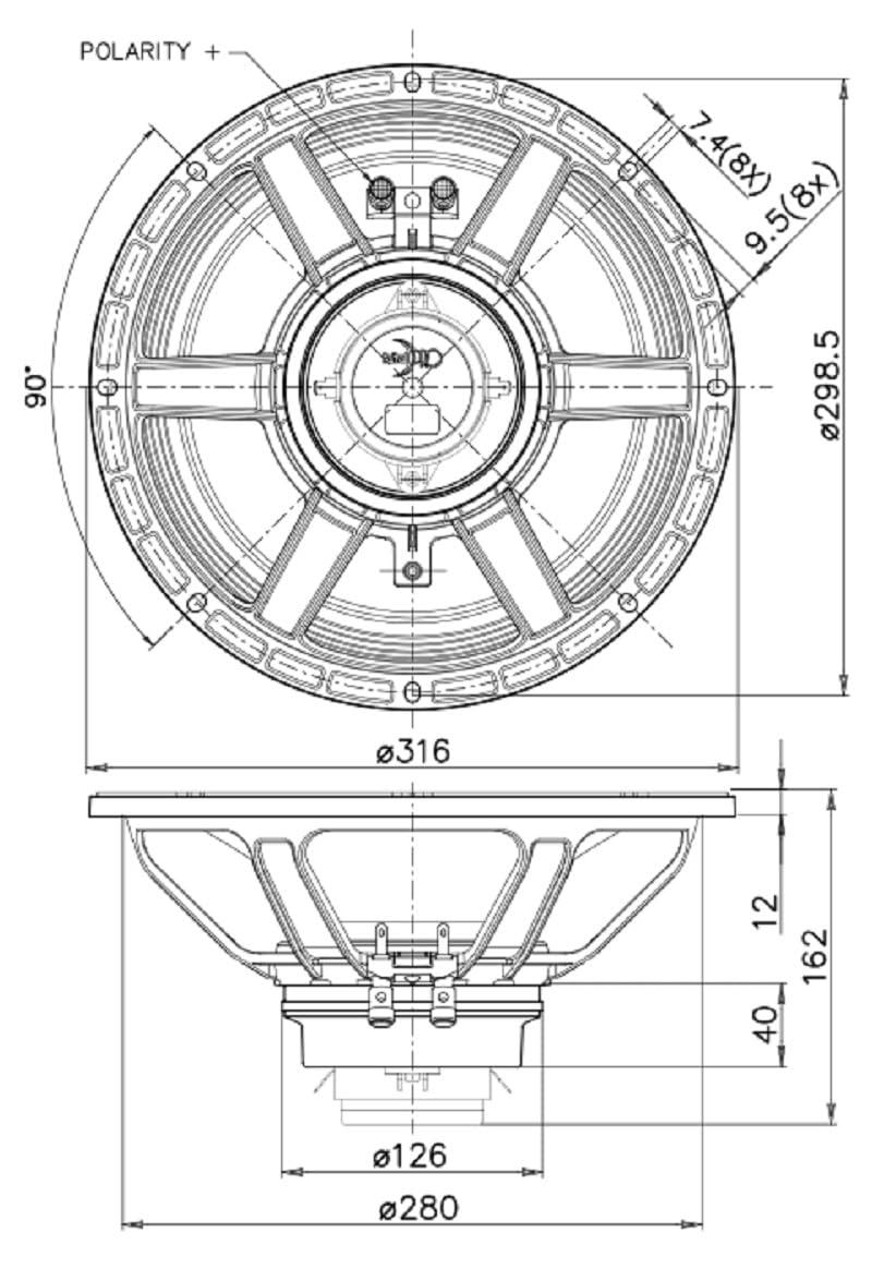 Faital Pro Faital Pro 12HX240-8 12-inch NEO Coaxial Loudspeaker 8-Ohms Triple Roll Cone Surround Speaker Professional Audio Applications 250-Watt Rms 500-Watt