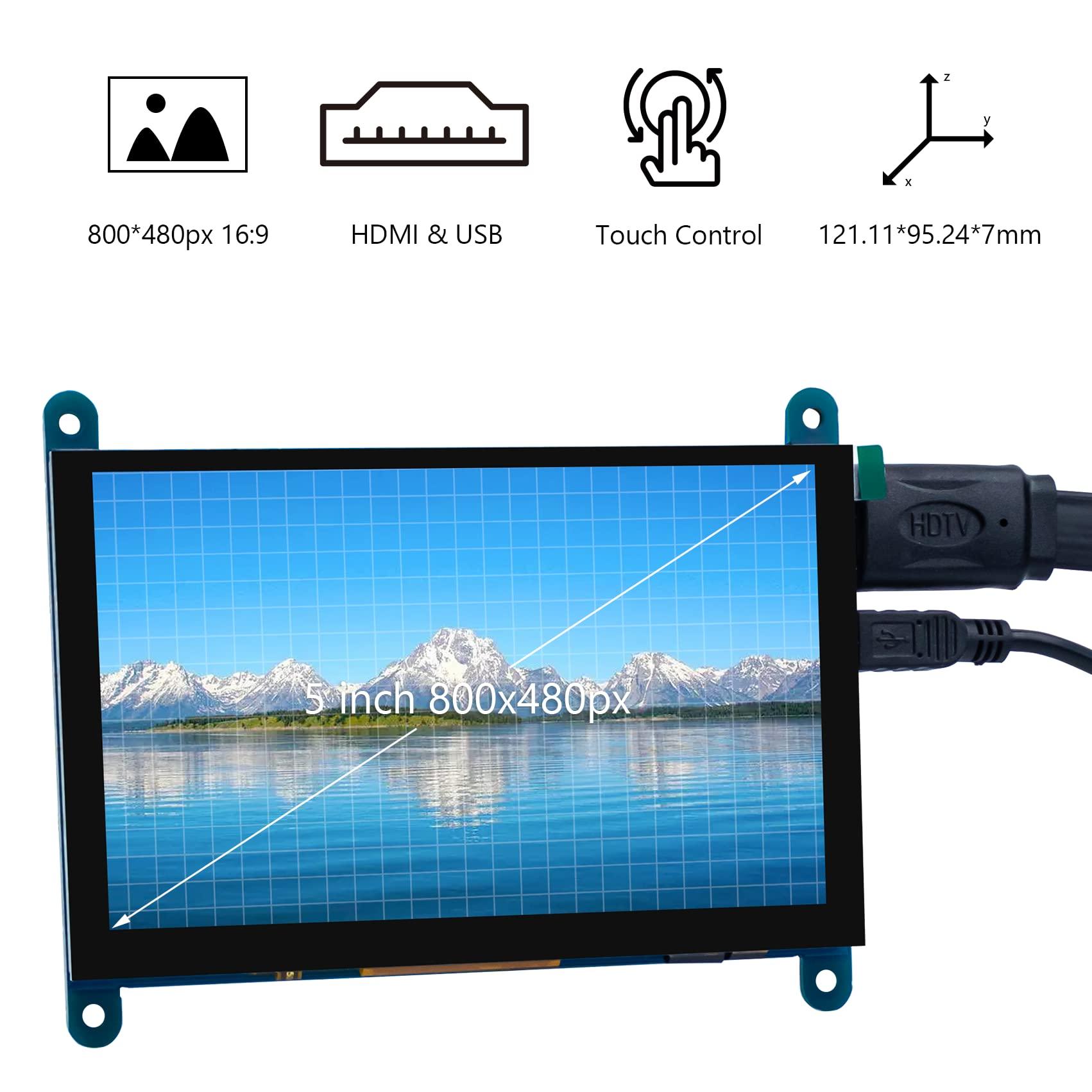 Hosyond Hosyond 5 Inch IPS LCD Touch Screen Display Panel 800480 Capacitive Screen HDMI Monitor for Raspberry Pi 5/4/3, BB Black, Windows 10 8 7