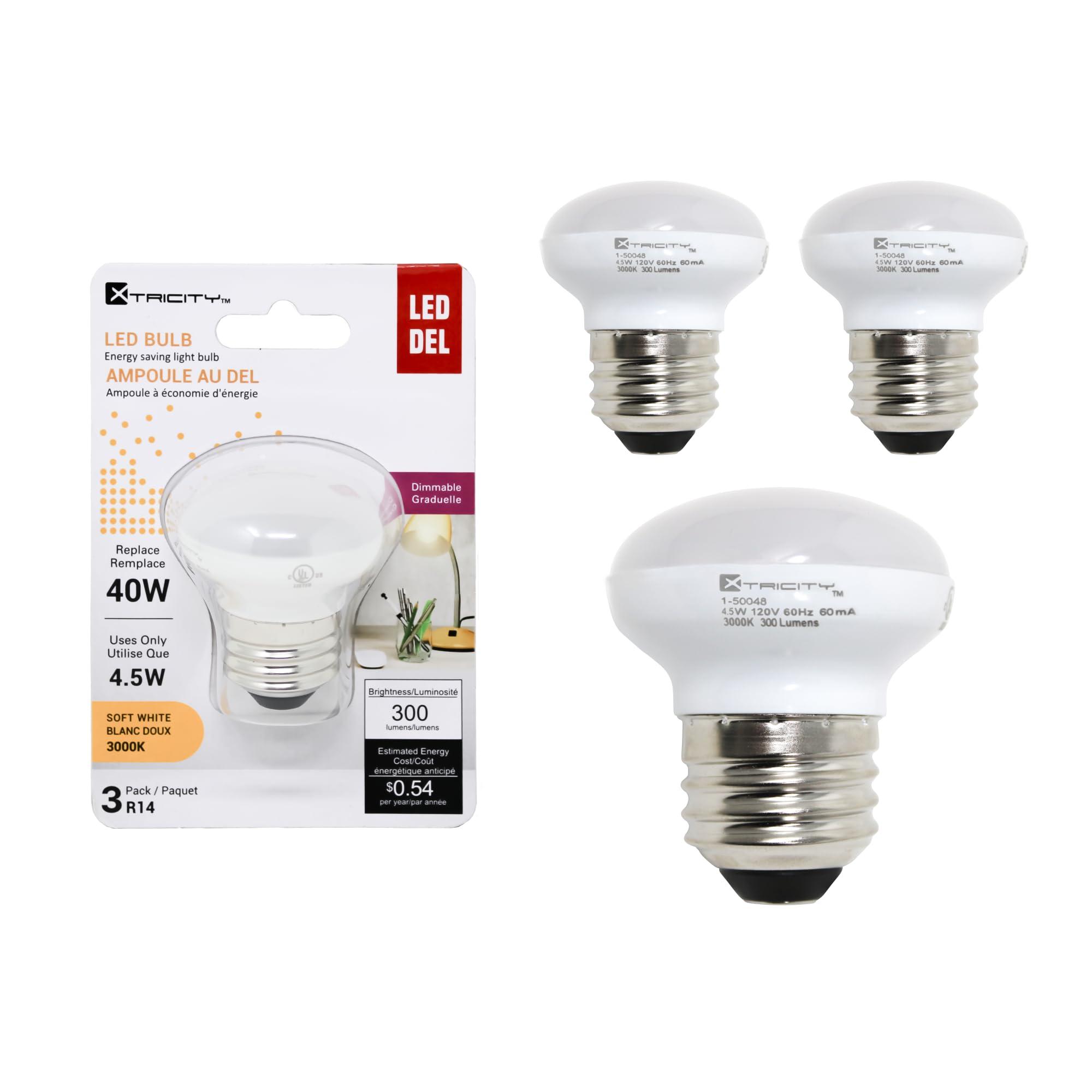 Xtricity Xtricity R14 Dimmable LED Light Bulbs, E26 Base, 4.5W (40 Watt Equivalent), 3000k Soft White, 300 Lumens Curio Cabinet Lighting, China Cabinet Lights - Mini Light Bulbs, RoHS Compliant (3 Pack)