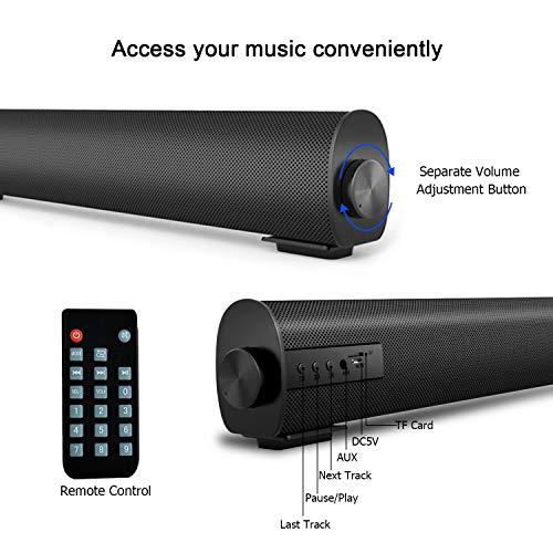 BenqBot Portable Soundbar for TV/PC, Outdoor/Indoor Wired & Wireless Bluetooth 5.0 Speaker with Remote Control and Coax Cable, 2X5W Mini Home Theater Sound bar with Built-in Subwoofers for Projector (Updated)