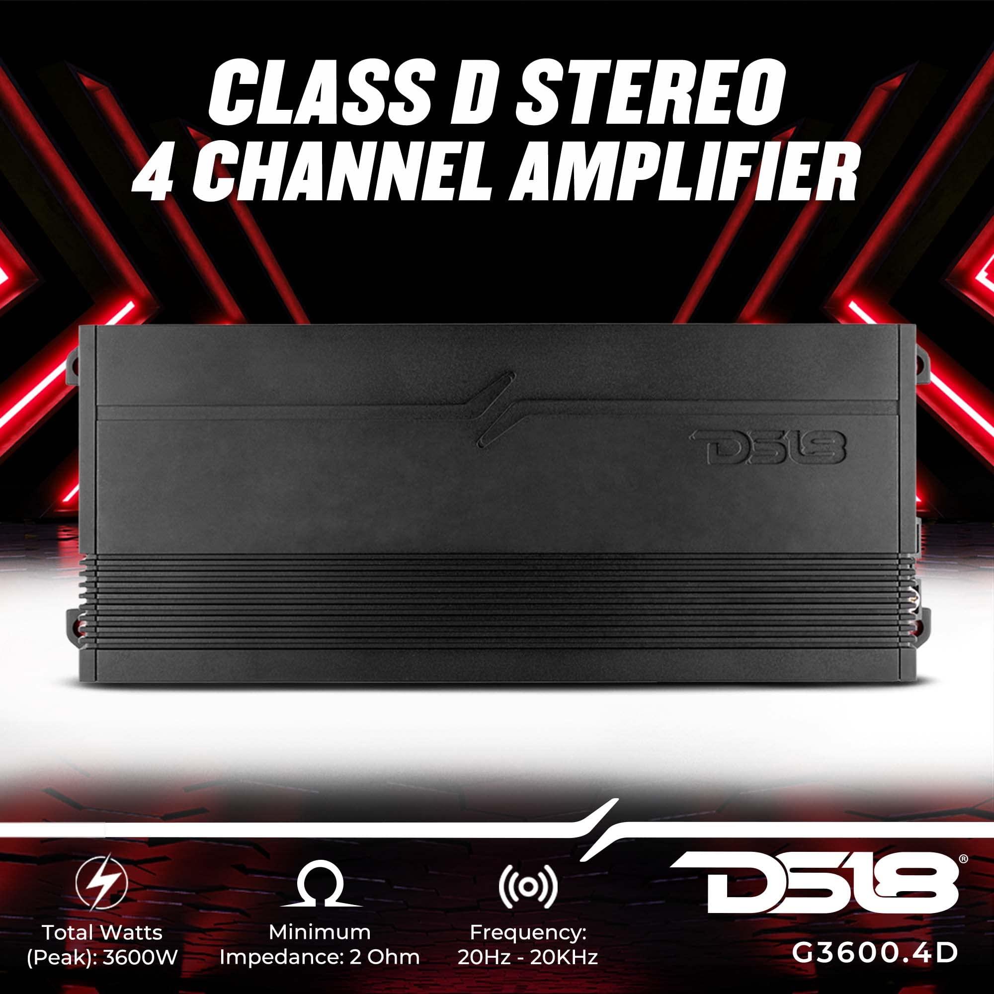 DS18 DS18 G3600.4D Car Audio Amplifier 4-Channel Class D Full-Range 3600 Watts - Compact Design Easy Installation - Extremely Powerful Amp for Vehicle Sound Systems