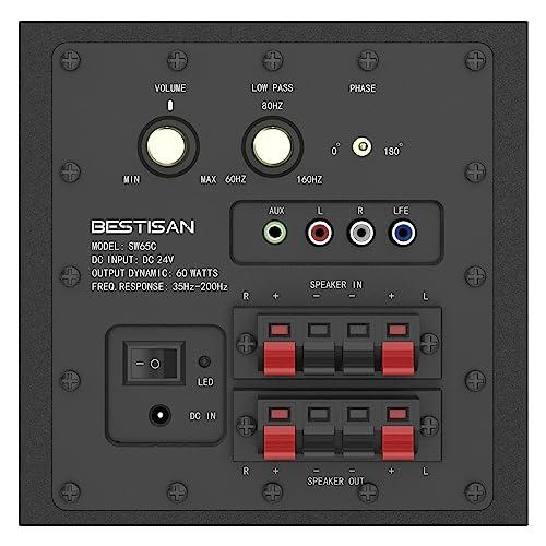 BESTISAN BESTISAN 6.5’’ Subwoofer, Powered Home Audio Sub woofer with Deep Bass in Compact Design, for Studio and Home Theater, Black,SW65C