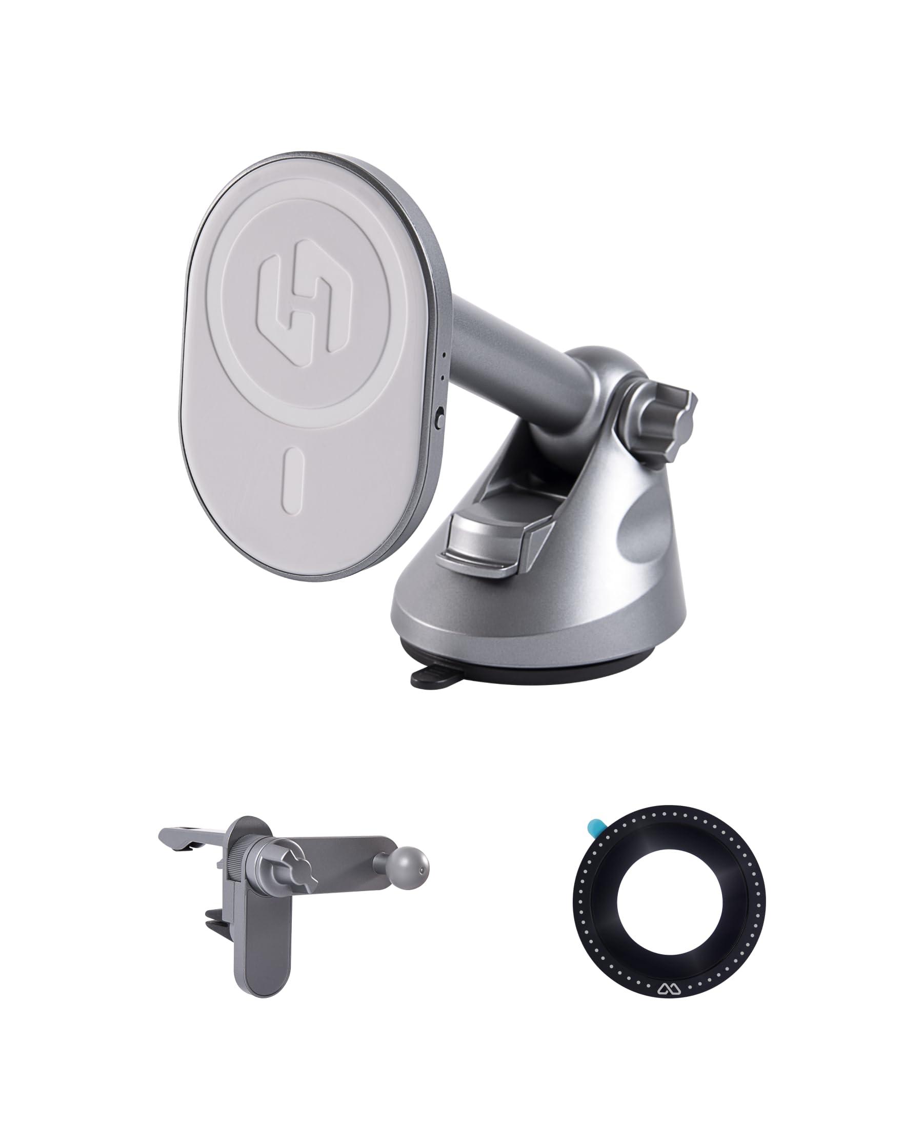 Malinto HexaCharge 3-in-1 Wireless Carplay Adapter 2024 & Magnetic Wireless Charging for iPhone and Android, Convert Wired to Wireless CarPlay and MagSafe Charging