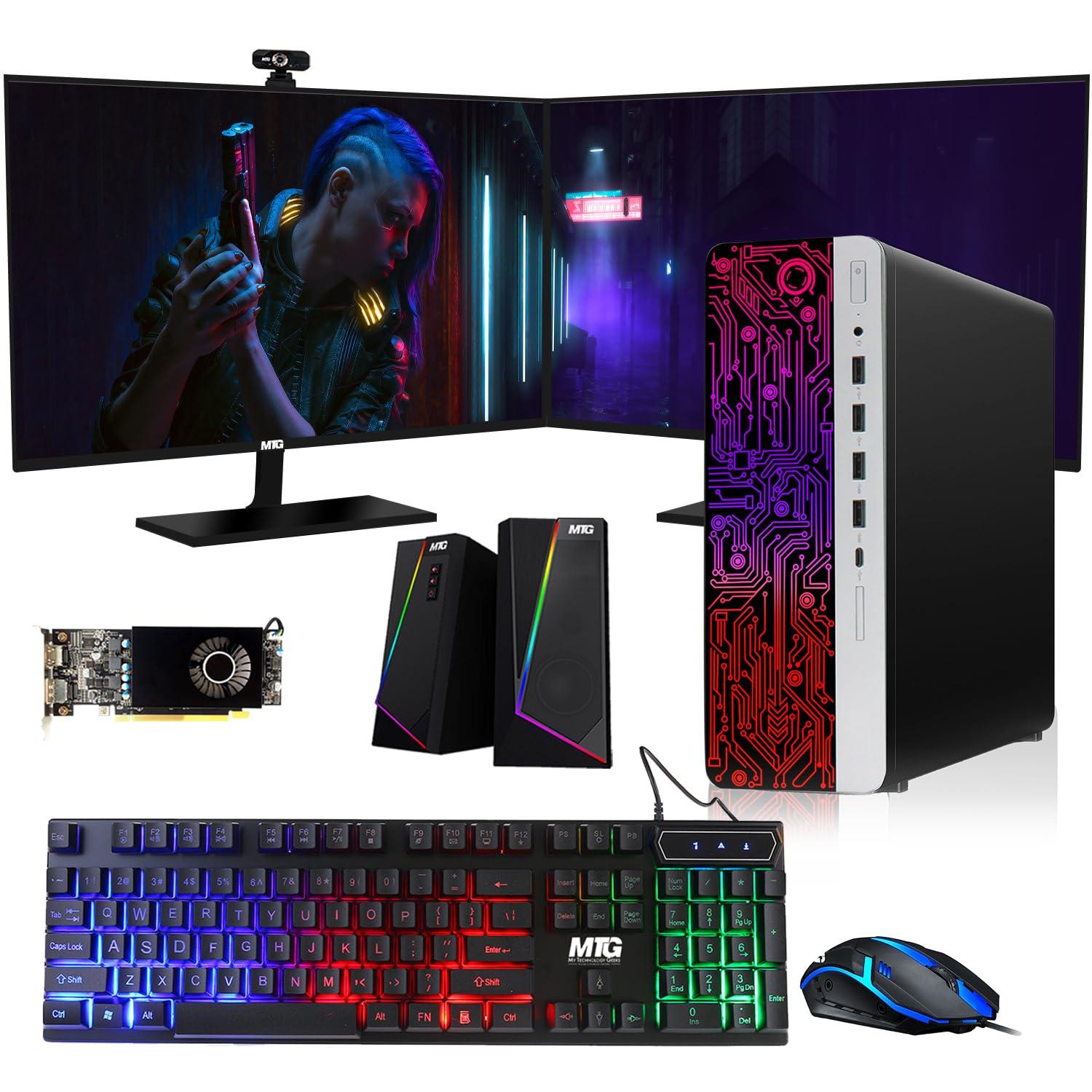 TechMagnet HP G3 Gaming Desktop PC, Intel Core i7 6th Gen, AMD RX 550 Graphics, 32GB RAM, 512GB SSD, MTG New 24 Inch Dual Monitor, RGB Keyboard Mouse, Speaker, Webcam, Win 10 Pro (Renewed)