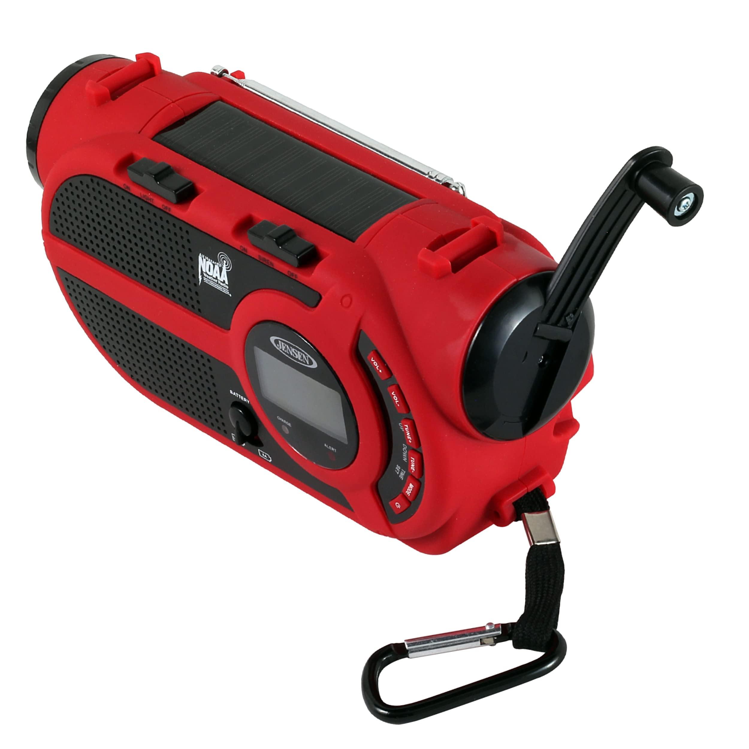 Jensen JENSEN JEP-650 Portable Digital AM/FM Weather Radio with Weather Alert, Flashlight, and 4-Way Charging, Red, JEP-650